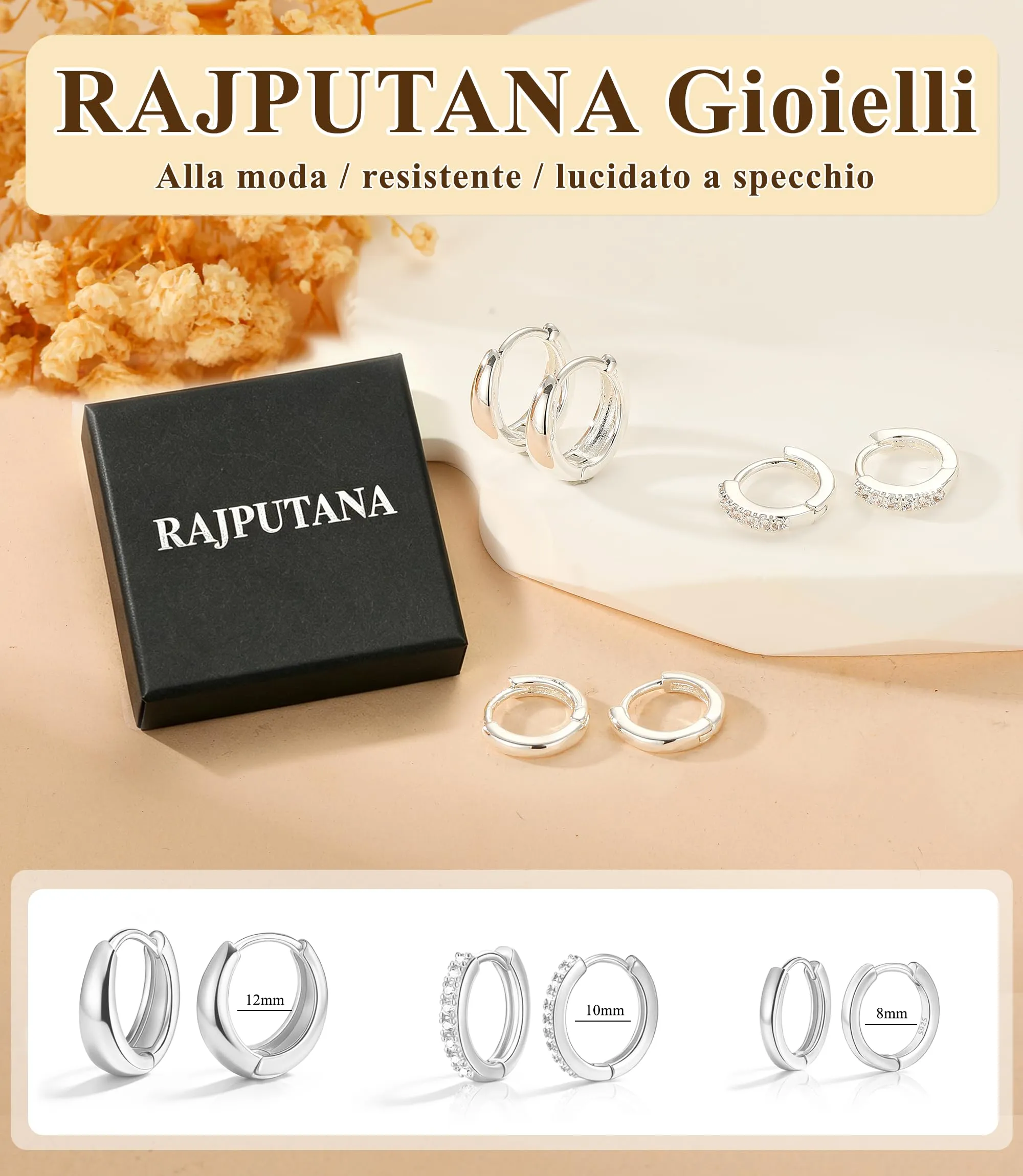 3 Paia Orecchini Donna Argento Anallergici Set Orecchini Cerchio Piccoli - immagine 4