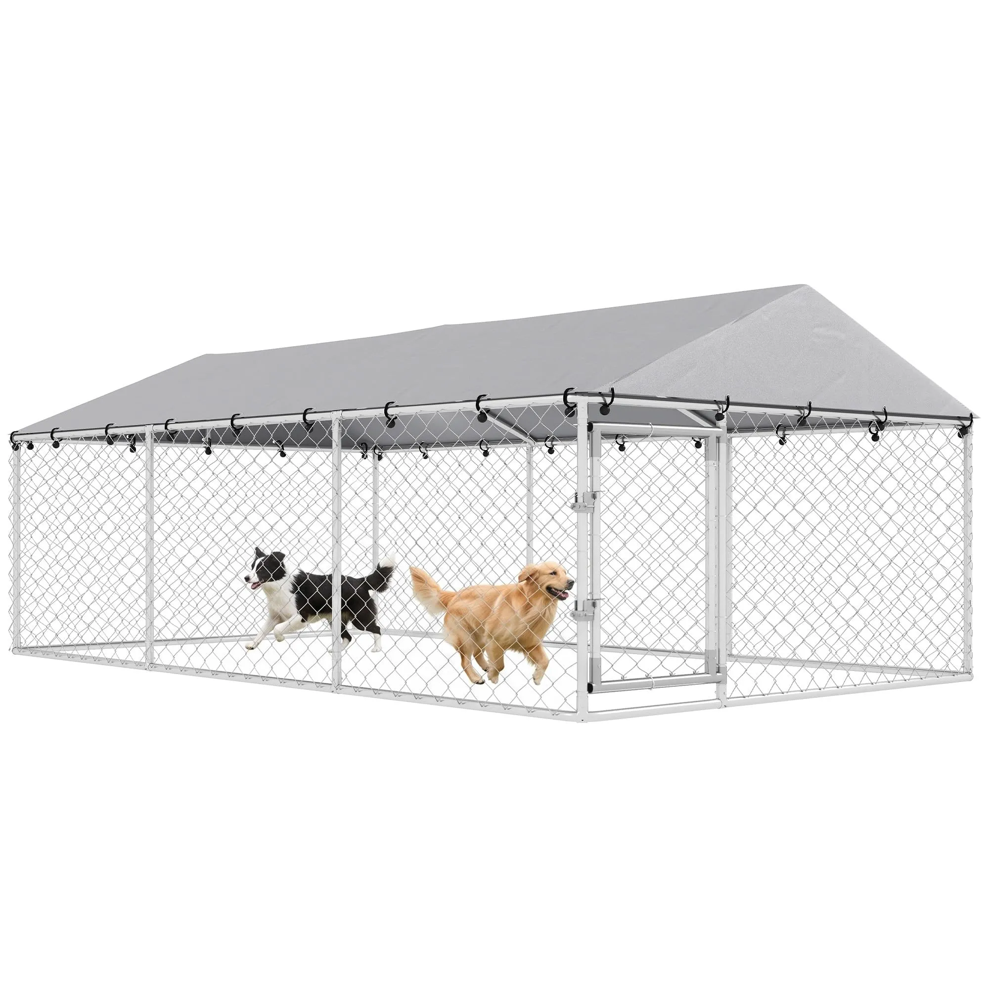 PawHut Kennel Gabbia per Cani da Esterno, 400x230x150 cm, Argento - immagine 1