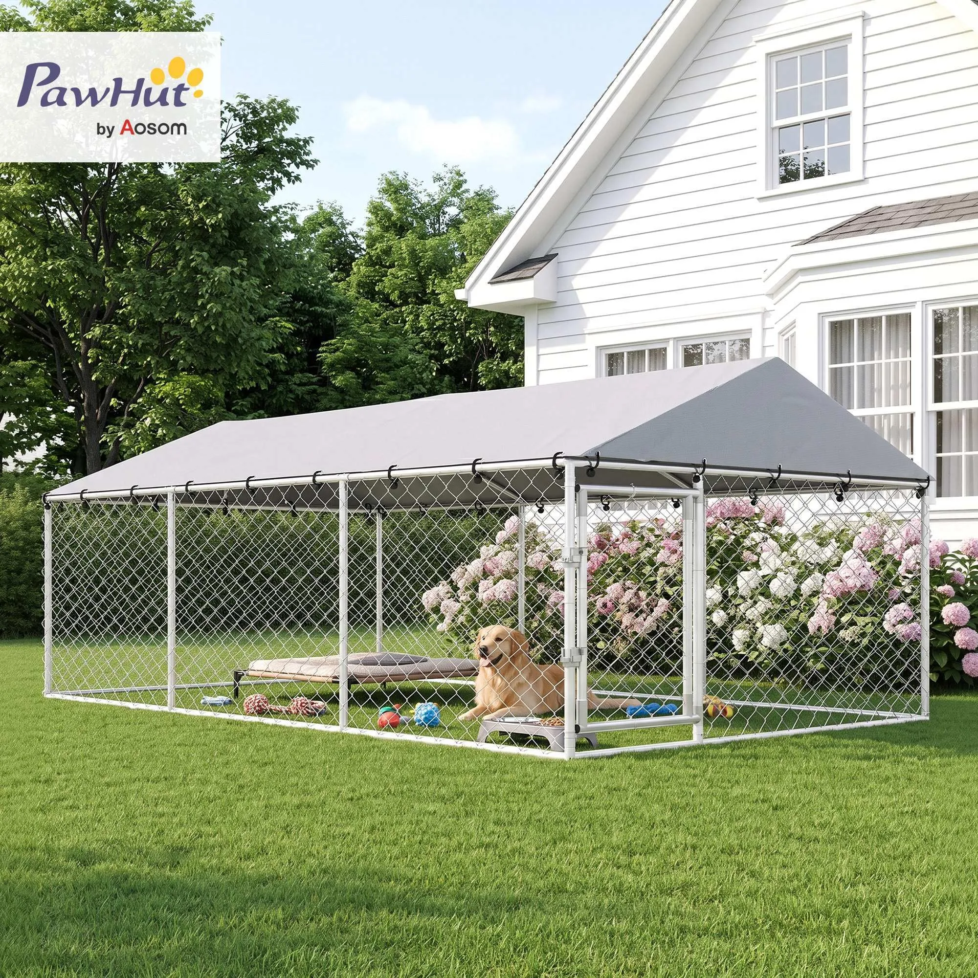 PawHut Kennel Gabbia per Cani da Esterno, 400x230x150 cm, Argento - immagine 2