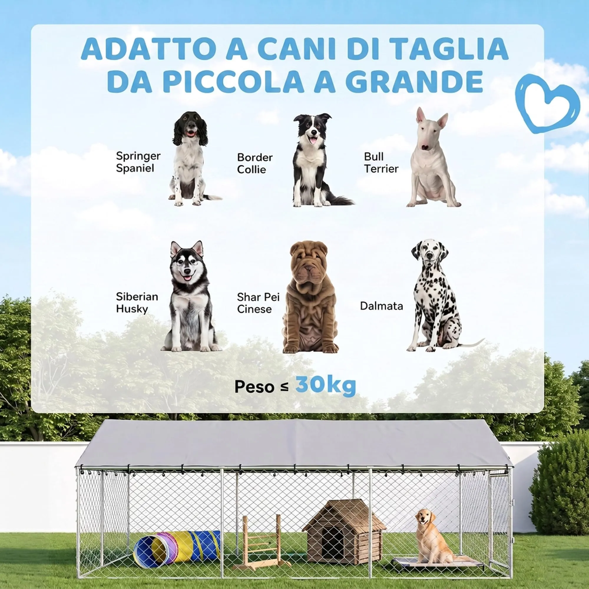PawHut Kennel Gabbia per Cani da Esterno, 400x230x150 cm, Argento - immagine 3