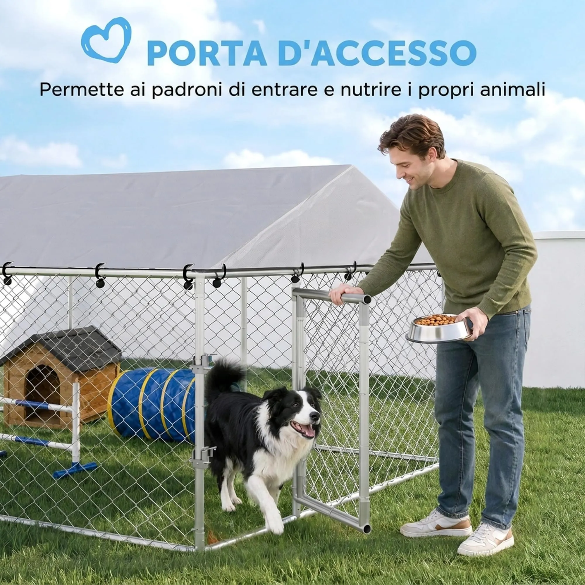 PawHut Kennel Gabbia per Cani da Esterno, 400x230x150 cm, Argento - immagine 8