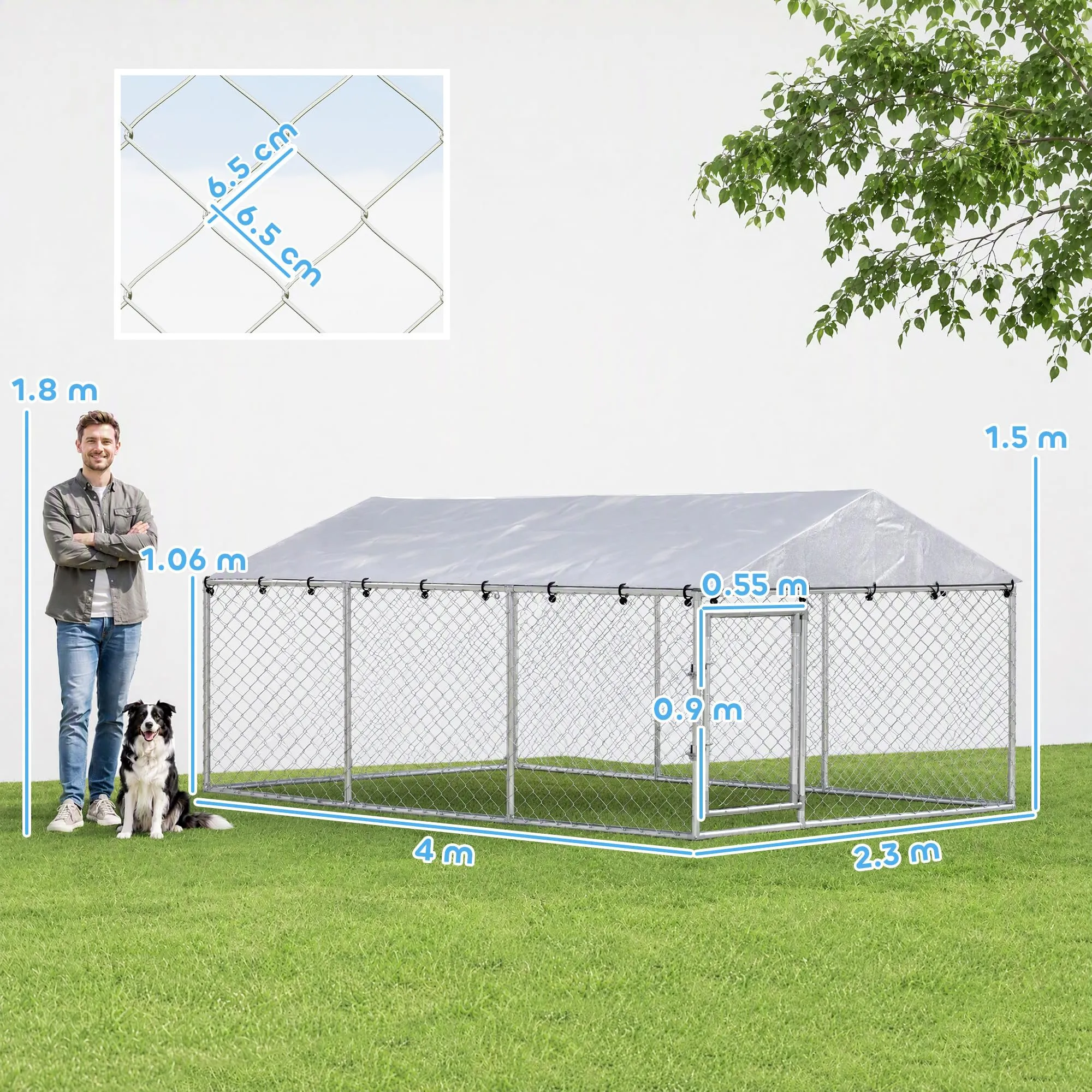 PawHut Kennel Gabbia per Cani da Esterno, 400x230x150 cm, Argento - immagine 9