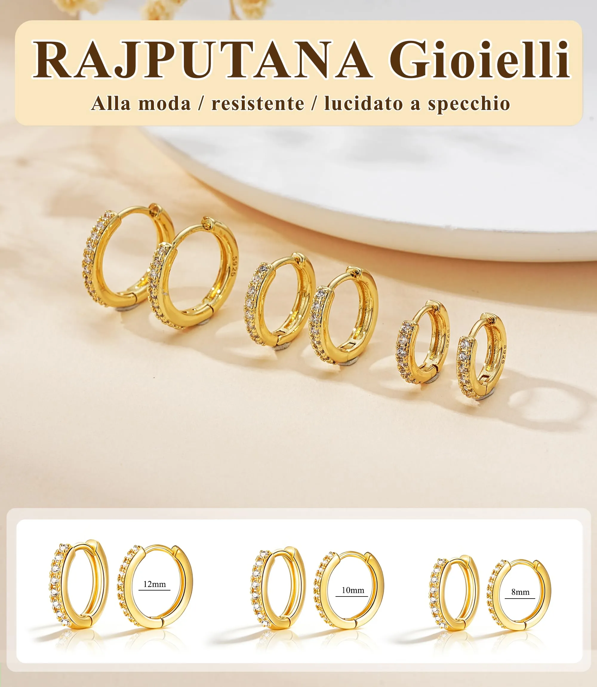 3 Paia Orecchini Donna Oro Anallergici Set Orecchini Cerchio Piccoli - immagine 4