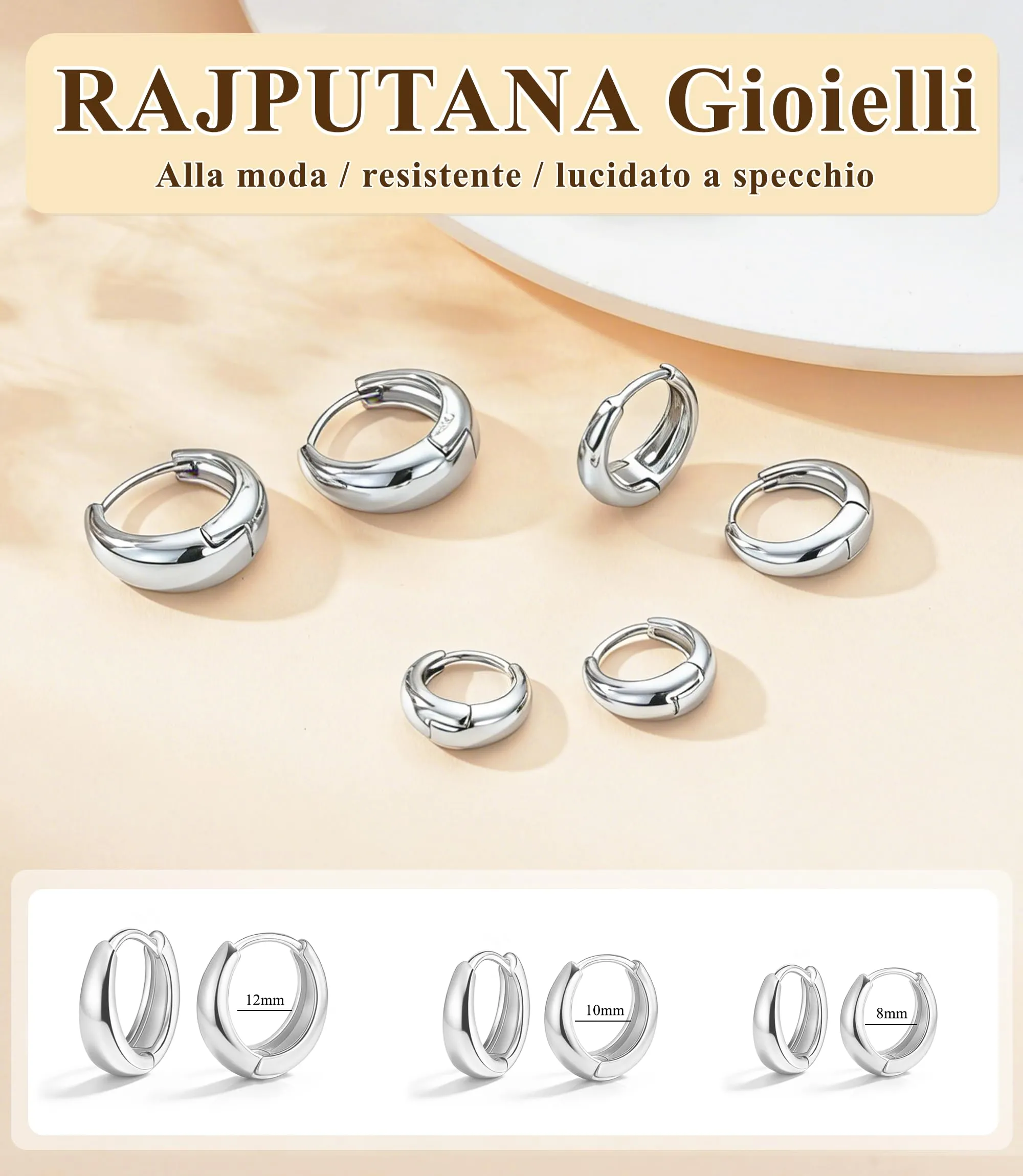 3 Paia Orecchini Donna Argento Anallergici Set Orecchini Cerchio Piccoli - immagine 4