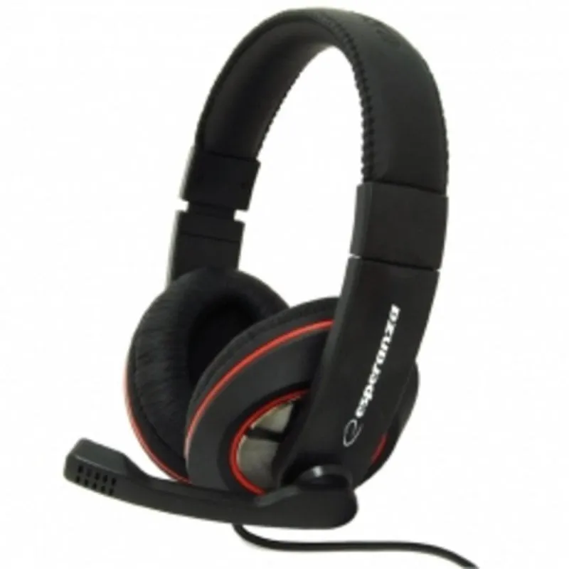 Auricolari Esperanza EH118 con filo Headset per Chiamate e Musica con Microfono, Nero Rosso - immagine 1