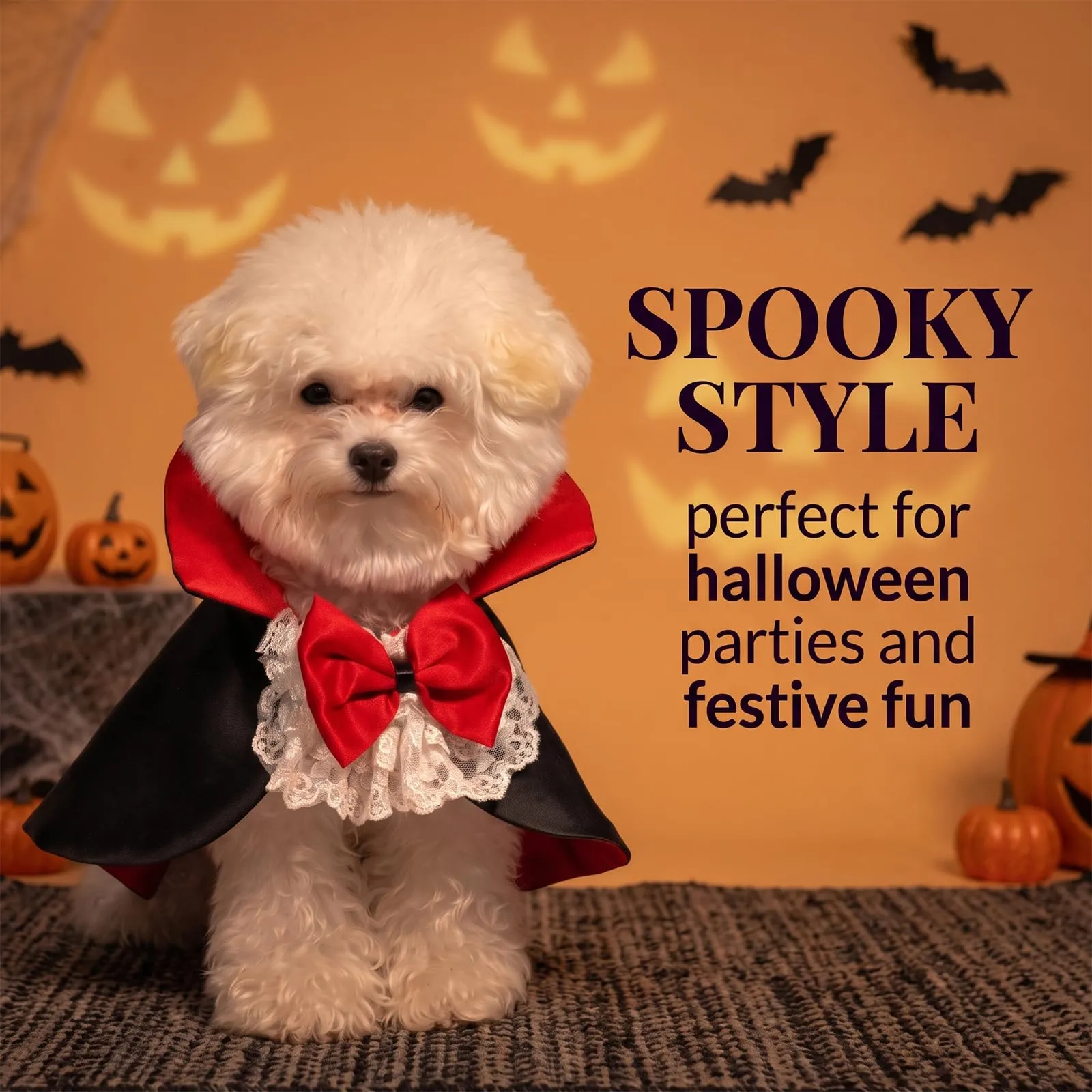 Mantello di Halloween per Animali XL, Costume Gatto e Cane con Farfallino, Vestito Halloween per Gatti e Cani, Mantello Decorativo per Feste e Cosplay - immagine 2