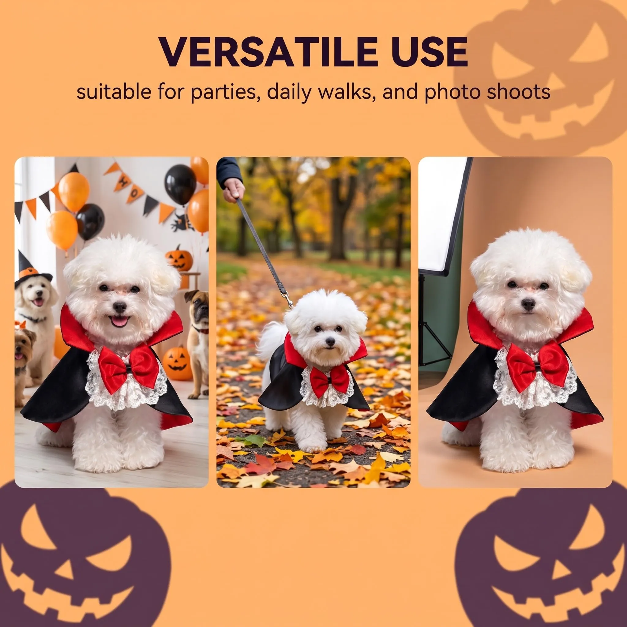 Mantello di Halloween per Animali XL, Costume Gatto e Cane con Farfallino, Vestito Halloween per Gatti e Cani, Mantello Decorativo per Feste e Cosplay - immagine 4