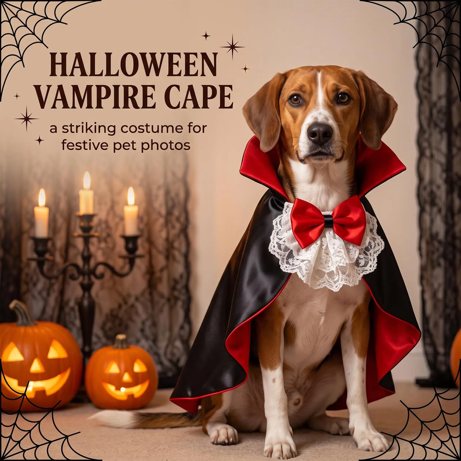 Mantello di Halloween per Animali XL, Costume Gatto e Cane con Farfallino, Vestito Halloween per Gatti e Cani, Mantello Decorativo per Feste e Cosplay - immagine 5