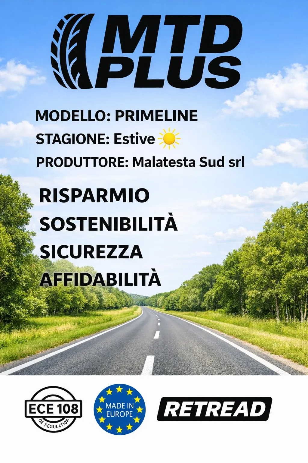 MTD PLUS Primeline 205 55 R16 91V – Pneumatico Estivo EcoGreen Low Cost per Auto, Aderenza Asciutto Bagnato, Bassa Rumorosità, Alto Chilometraggio - Made in Italy - immagine 3