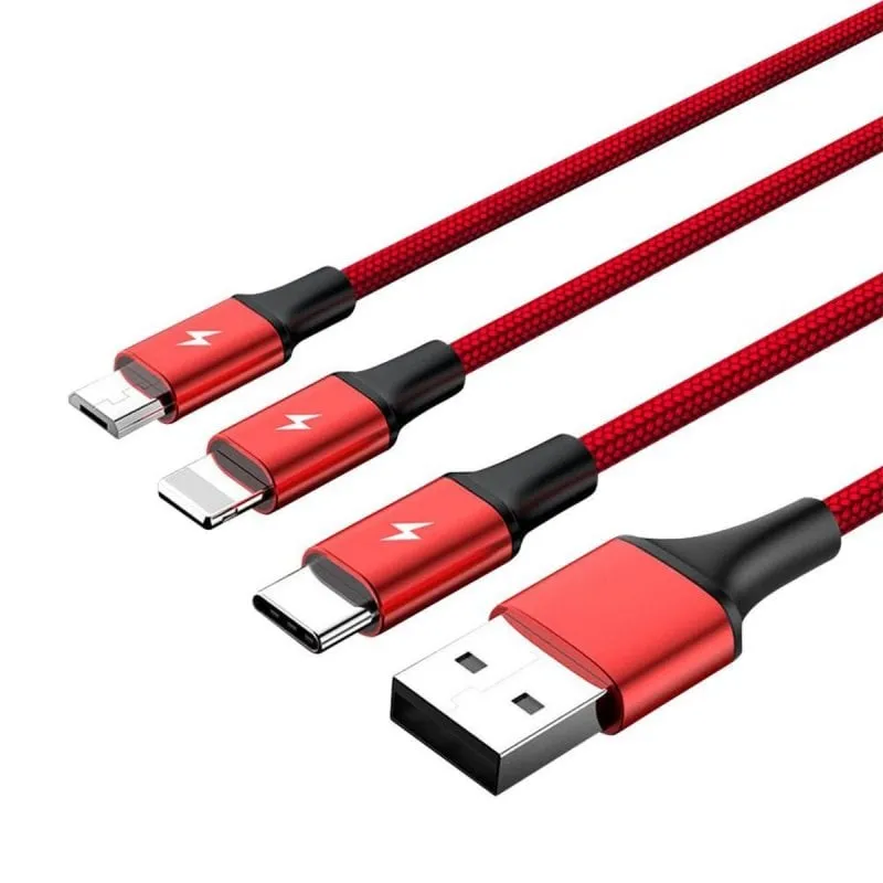 Cavo UNITEK C4049RD 1,2 m USB A a USB C Micro-USB B Lightning Rosso - immagine 1