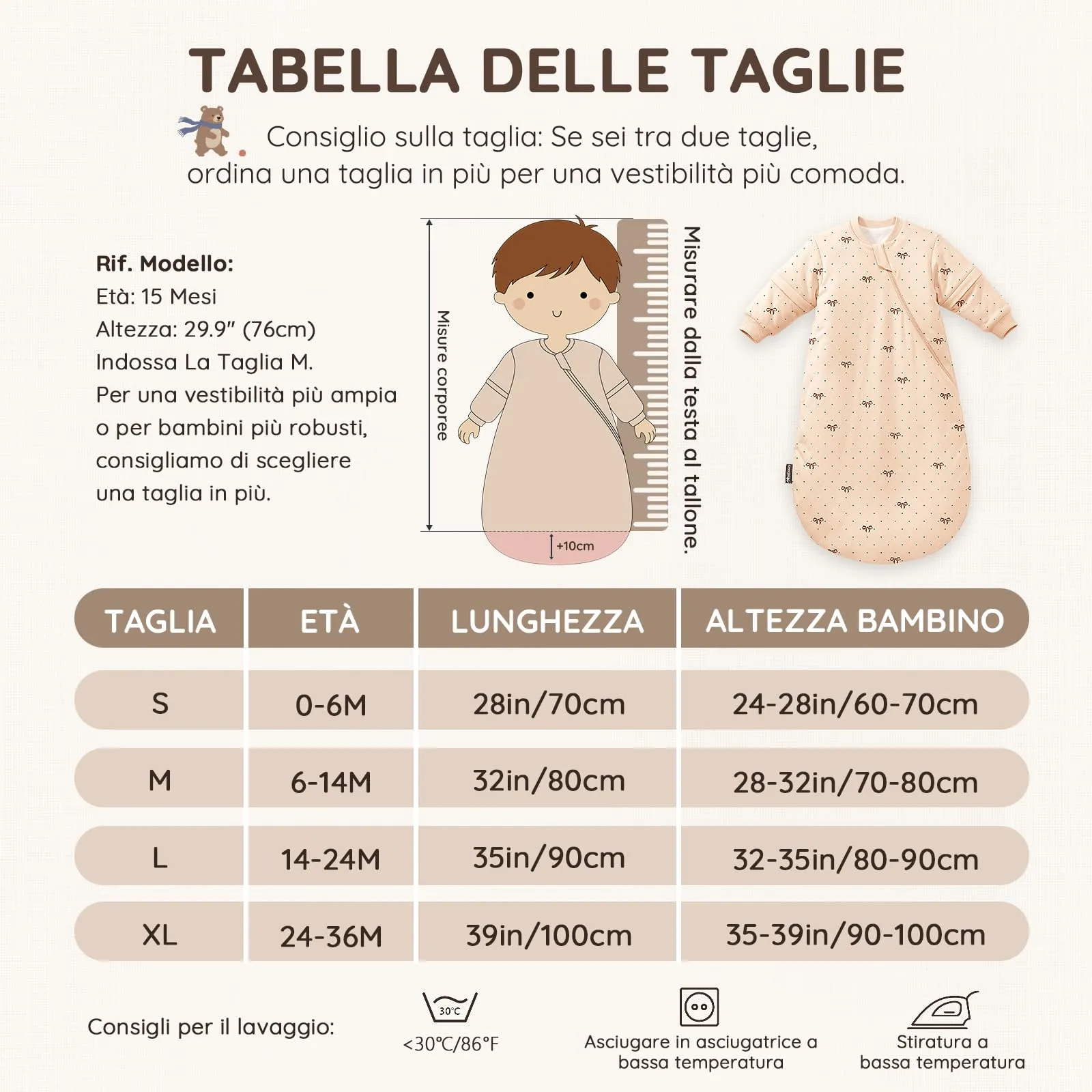 Mosebears Sacco Nanna Invernale 2,5 TOG con Maniche Staccabili, Khaki, 14-24 Mesi - immagine 7