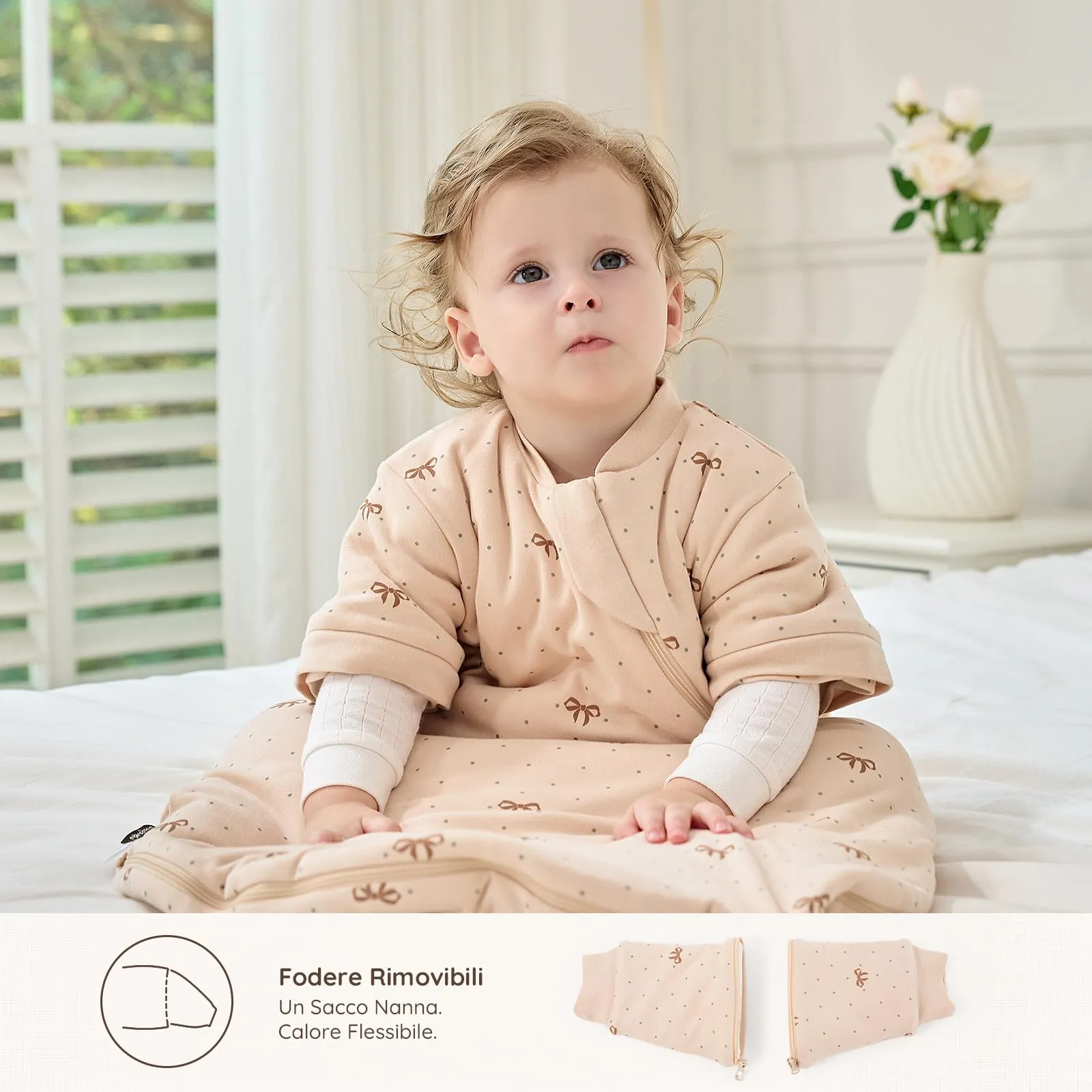 Mosebears Sacco Nanna Invernale 2,5 TOG con Maniche Staccabili, Khaki, 6-14 Mesi - immagine 4