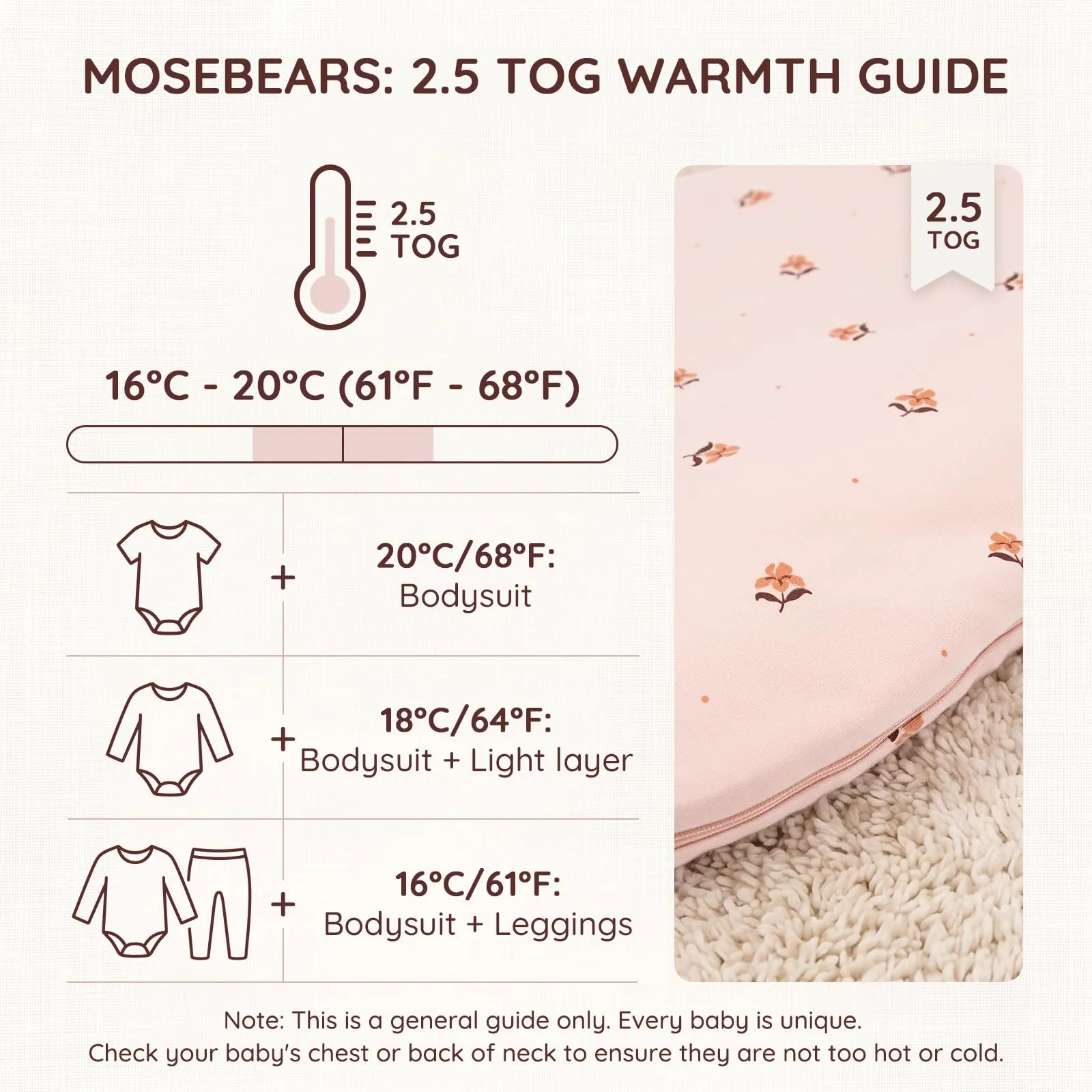 Mosebears Sacco Nanna Invernale 2,5 TOG con Maniche Staccabili, Pink, 24-36 Mesi - immagine 6