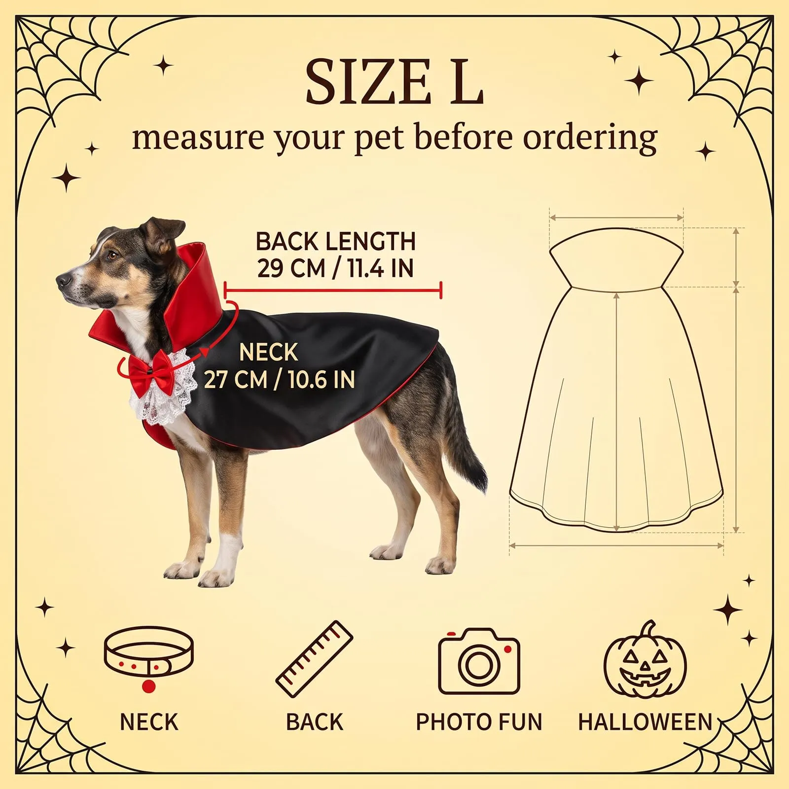 Mantello Halloween per Gatti e Cani Taglia L, Costume Halloween Gatto con Farfallino, Mantello per Animali Domestici per Travestimento Festa e Cosplay - immagine 4