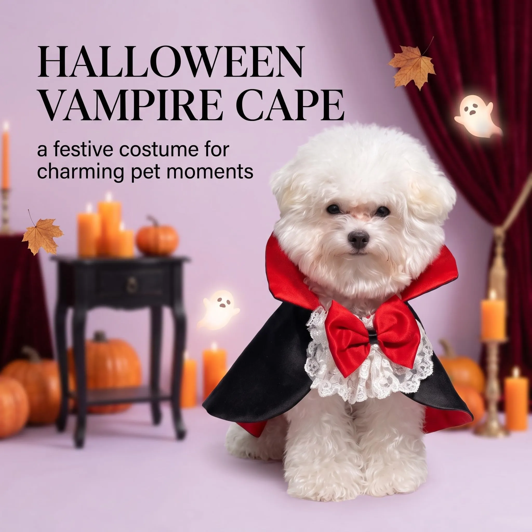 Mantello Halloween per Gatti e Cani Taglia M, Costume Halloween Gatto con Farfallino, Mantello per Animali Domestici per Travestimento Festa - immagine 2