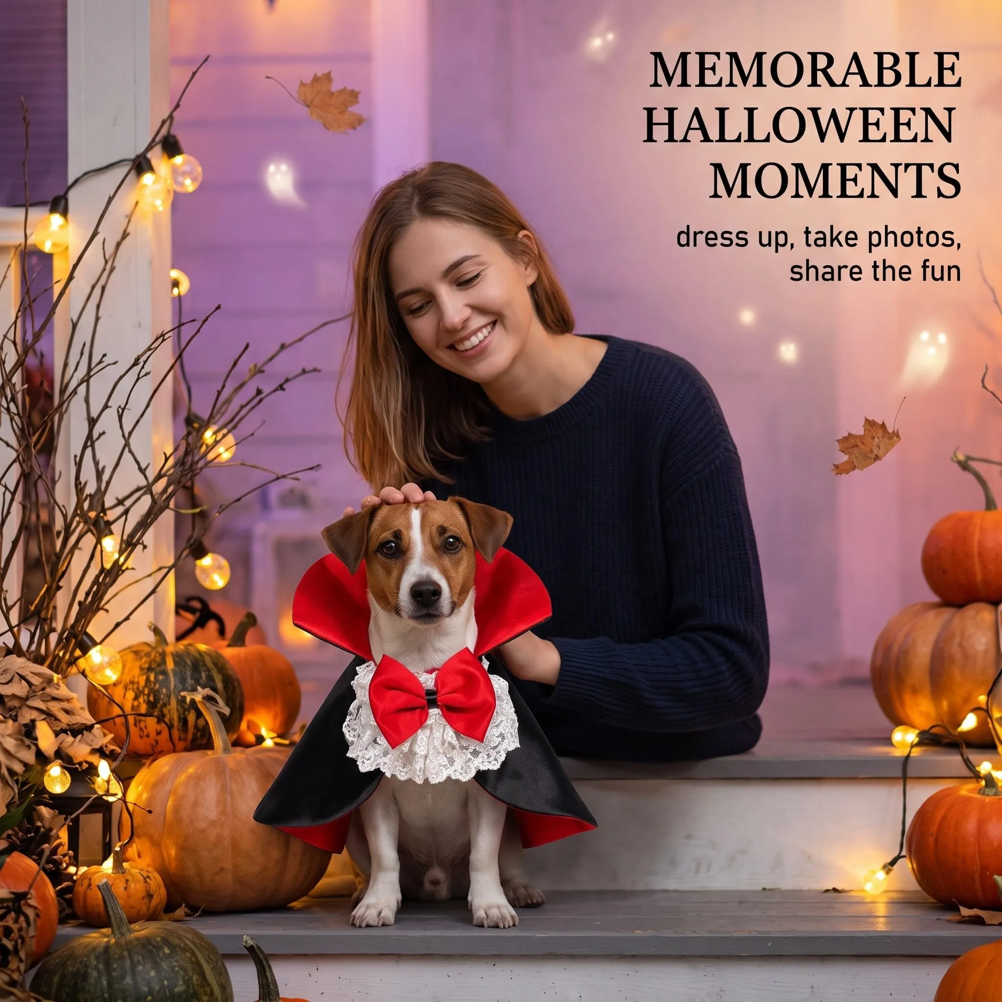 Mantello Halloween per Gatti e Cani Taglia M, Costume Halloween Gatto con Farfallino, Mantello per Animali Domestici per Travestimento Festa - immagine 3