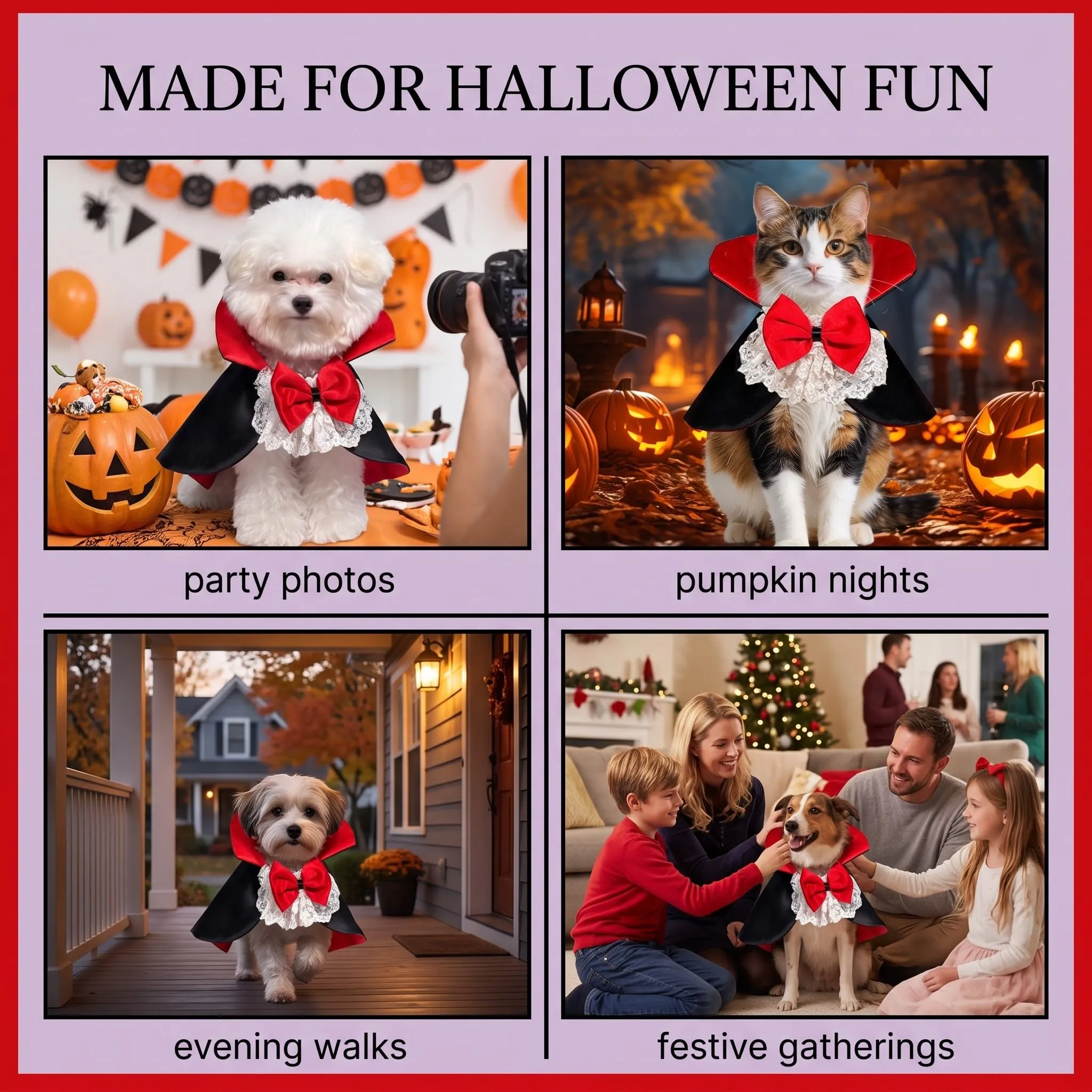Mantello Halloween per Gatti e Cani Taglia M, Costume Halloween Gatto con Farfallino, Mantello per Animali Domestici per Travestimento Festa - immagine 5
