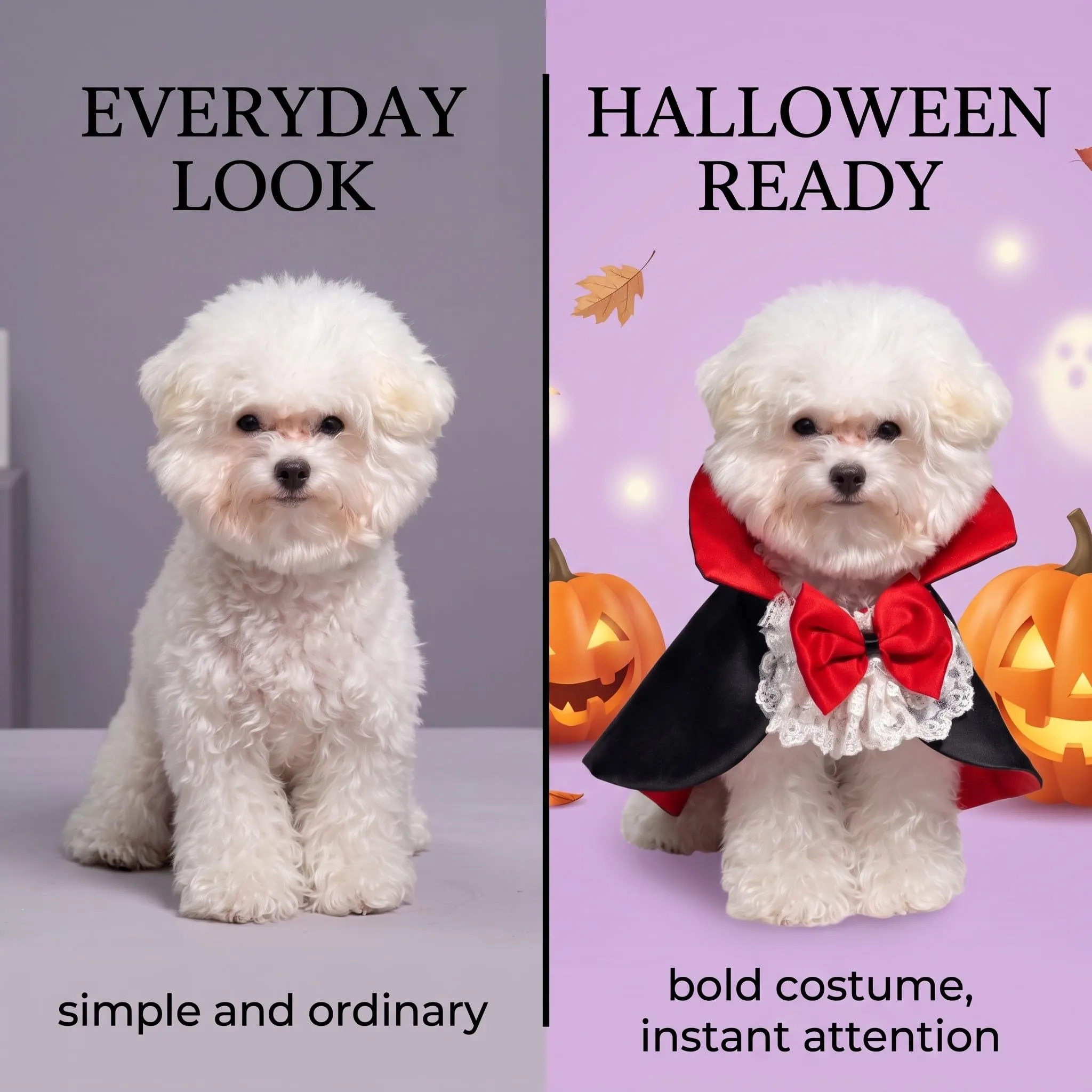Mantello Halloween per Gatti e Cani Taglia M, Costume Halloween Gatto con Farfallino, Mantello per Animali Domestici per Travestimento Festa - immagine 6