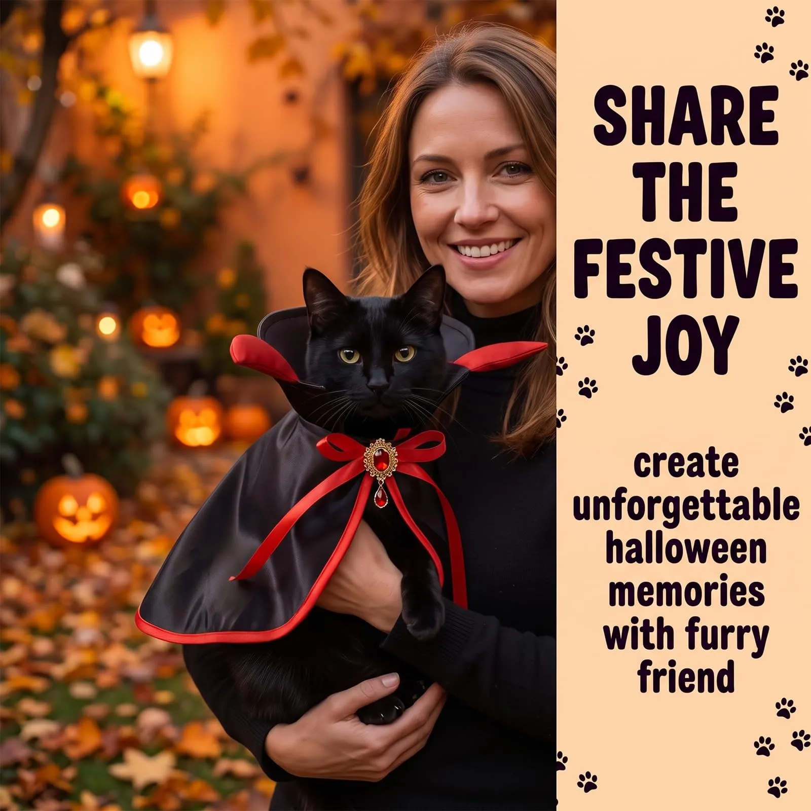 Mantello Halloween per Gatti e Cani Taglia L, Costume Halloween Gatto Rosso Rubino, Mantello per Animali Domestici per Feste e Travestimenti - immagine 2
