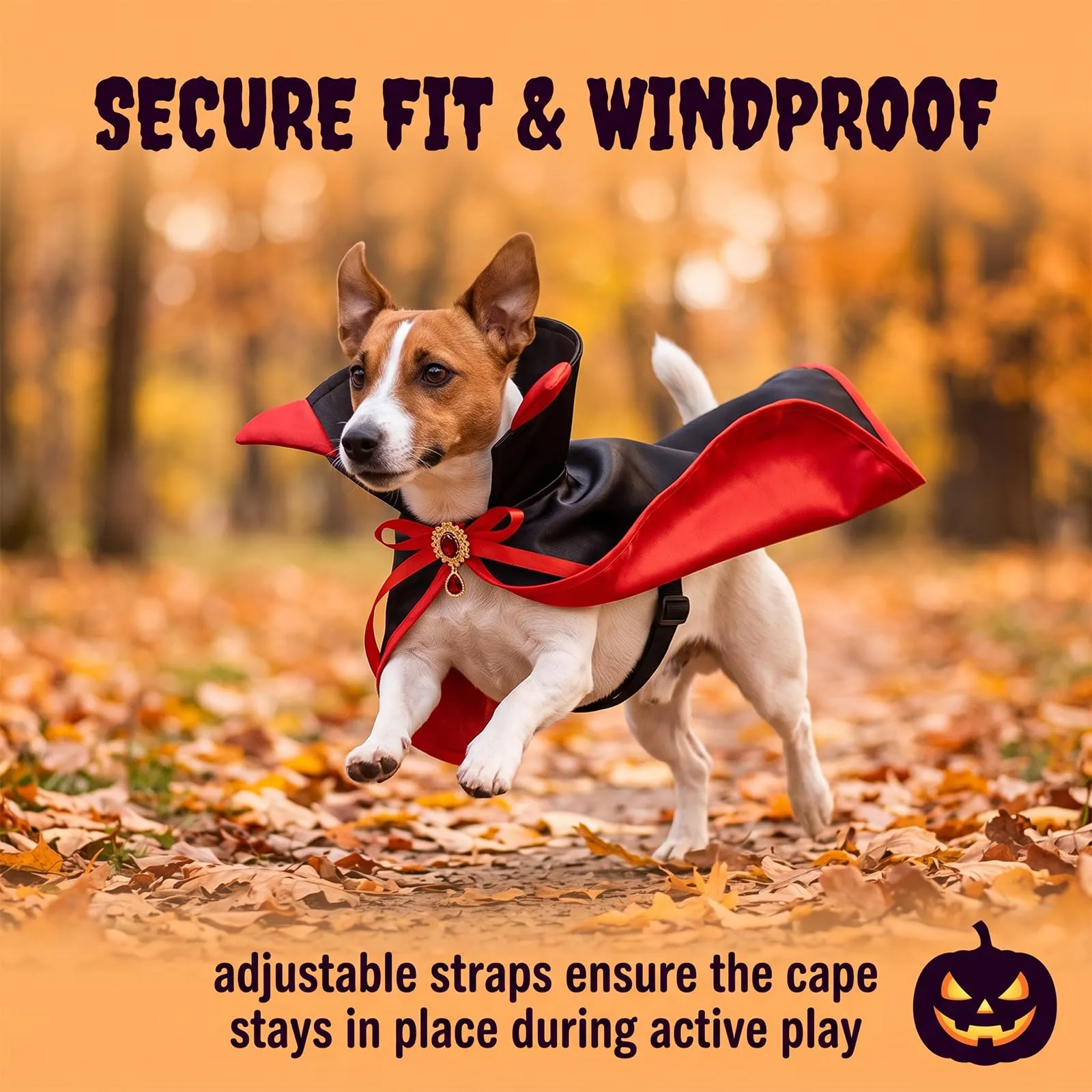 Mantello Halloween per Gatti e Cani Taglia L, Costume Halloween Gatto Rosso Rubino, Mantello per Animali Domestici per Feste e Travestimenti - immagine 3