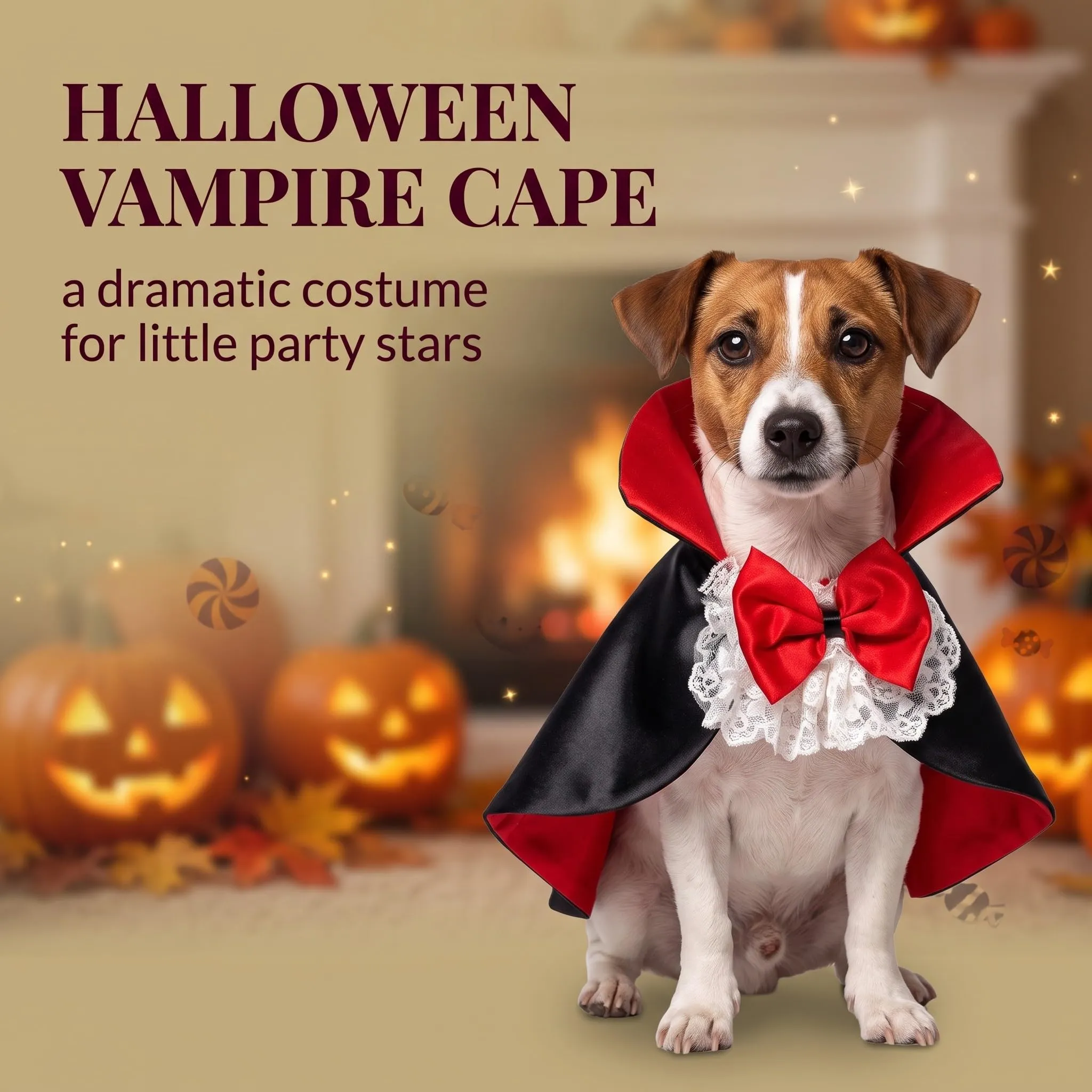 Mantello Halloween per Gatti e Cani Taglia S, Costume Halloween Gatto con Farfallino, Mantellina per Travestimento Animali Domestici, Accessorio per Feste - immagine 2