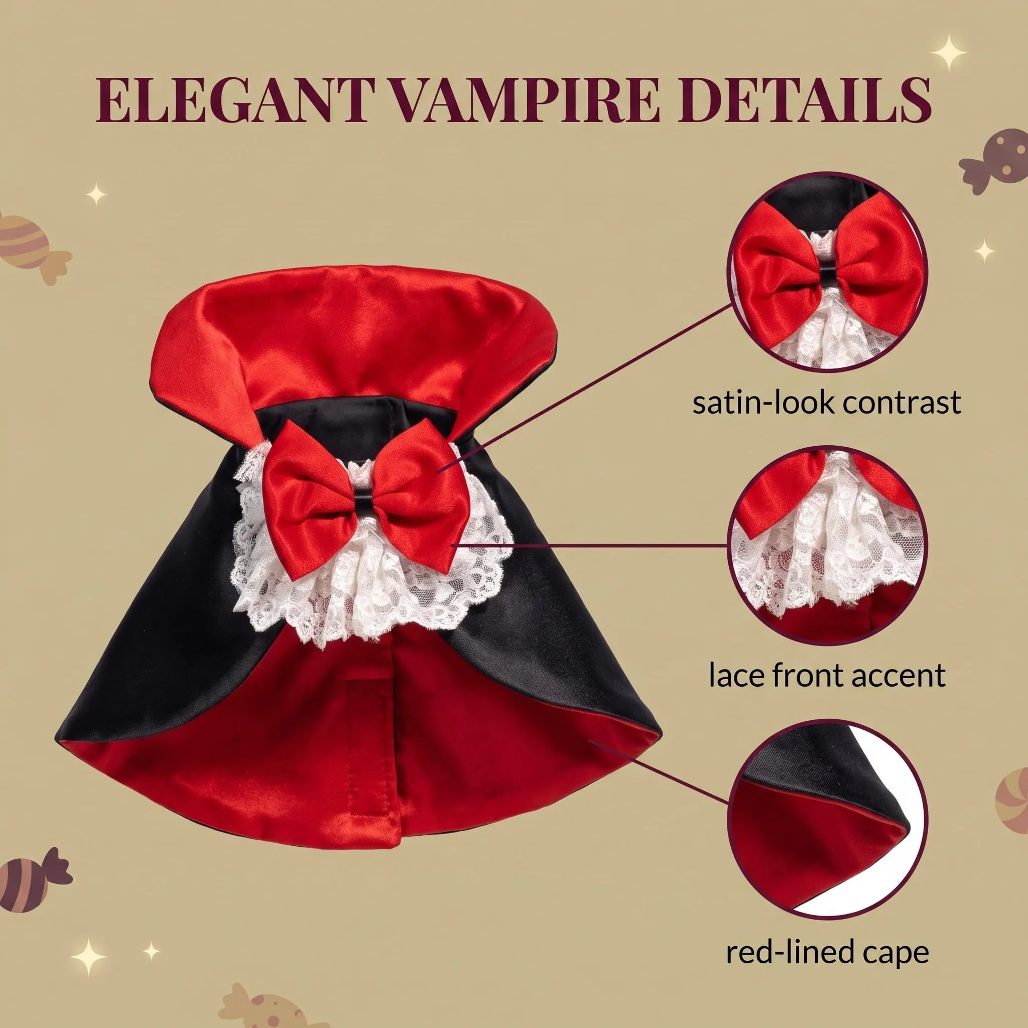 Mantello Halloween per Gatti e Cani Taglia S, Costume Halloween Gatto con Farfallino, Mantellina per Travestimento Animali Domestici, Accessorio per Feste - immagine 4
