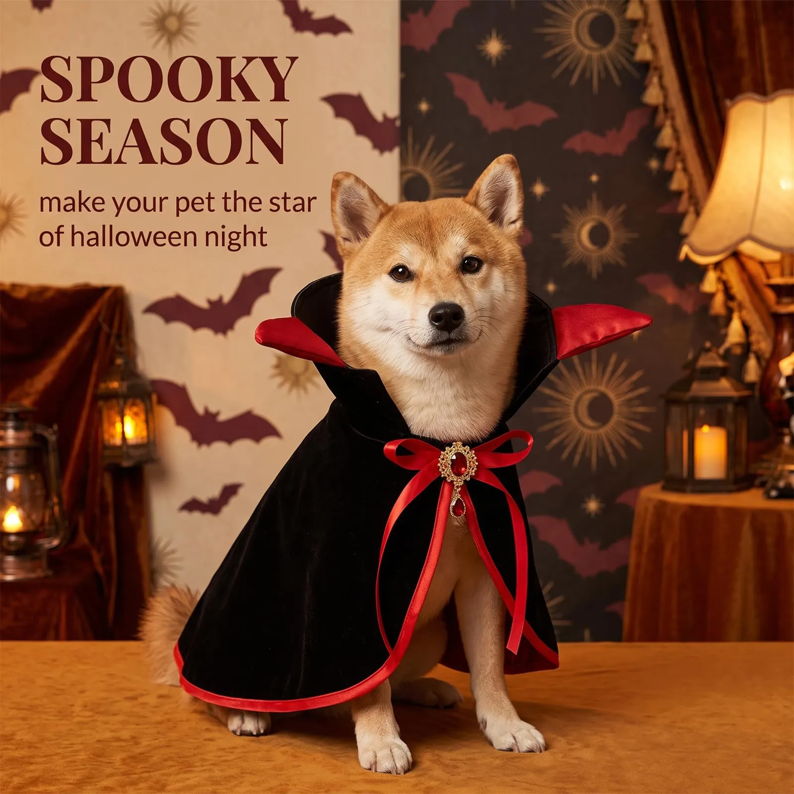 Mantello per Gatto Halloween, Costume Halloween Gatto Rosso Rubino, Mantellina di Travestimento per Animali Domestici Taglia S per Feste e Cosplay - immagine 2
