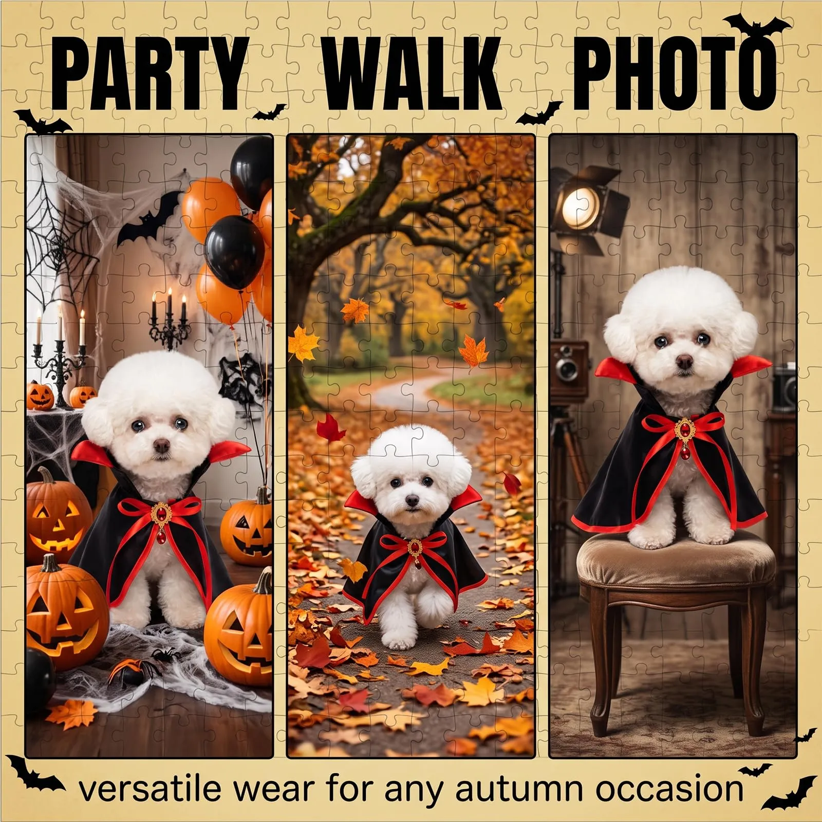 Mantello per Gatto Halloween, Costume Halloween Gatto Rosso Rubino, Mantellina di Travestimento per Animali Domestici Taglia S per Feste e Cosplay - immagine 4