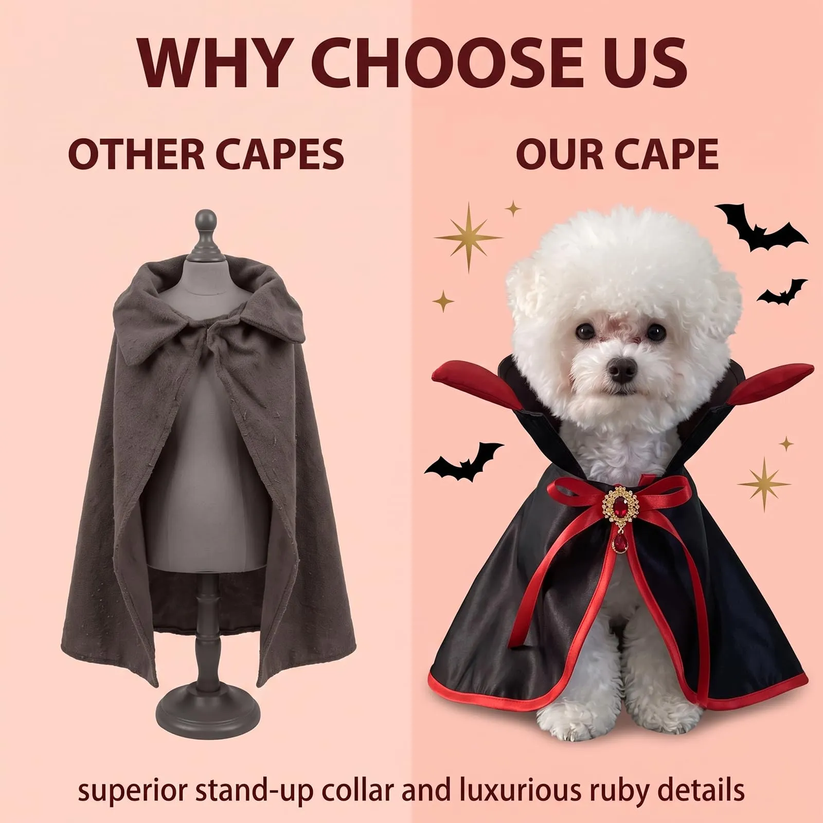 Mantello Halloween Gatto Cane - Costume Halloween Gatto Rosso Taglia M, Mantello Halloween Animali per Travestimento Festa, Vestito Carnevale per Gatti e Cani Piccoli - immagine 5