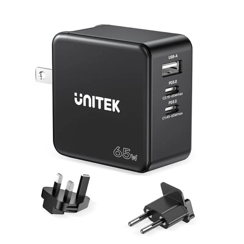 Fonte di Alimentazione UNITEK 65W P1117B Tecnologia GaN Ricarica Rapida USB-C Quick Charge 3.0 - immagine 1
