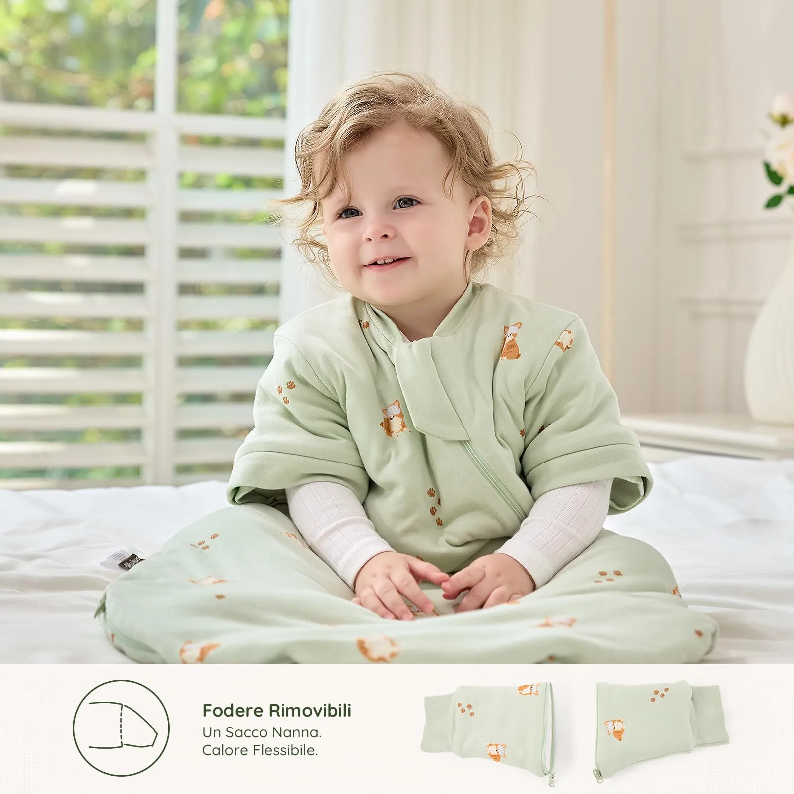 Mosebears Sacco Nanna Invernale 2,5 TOG con Maniche Staccabili, Green, 24-36 Mesi - immagine 4