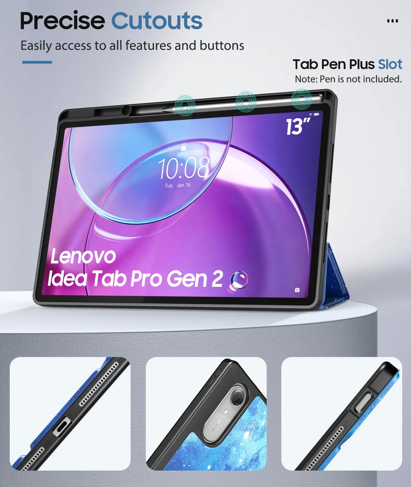 MoKo Cover per Lenovo Idea Tab Pro Gen 2 13" con Porta Penna, StellatoBlu - immagine 4