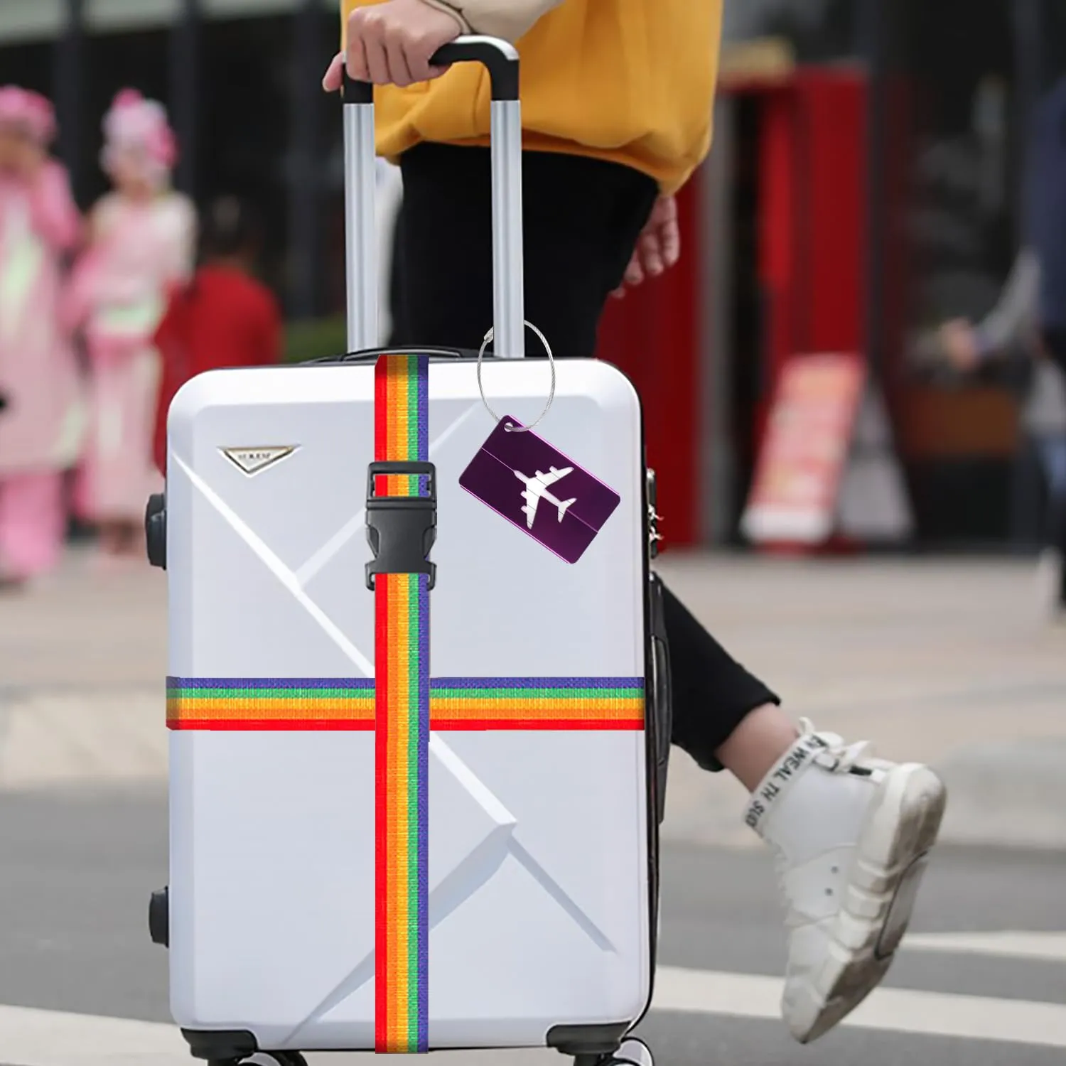 Cinghia per Valigia 2 Pezzi, con 2 Etichette per Bagagli, Arcobaleno - immagine 3