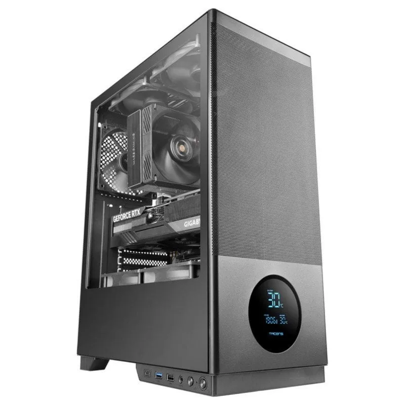 Case Tacens Sagitta20 Semitorre LED Display 3 Ventole 120mm Vetro Temperato USB-C Nero - immagine 1