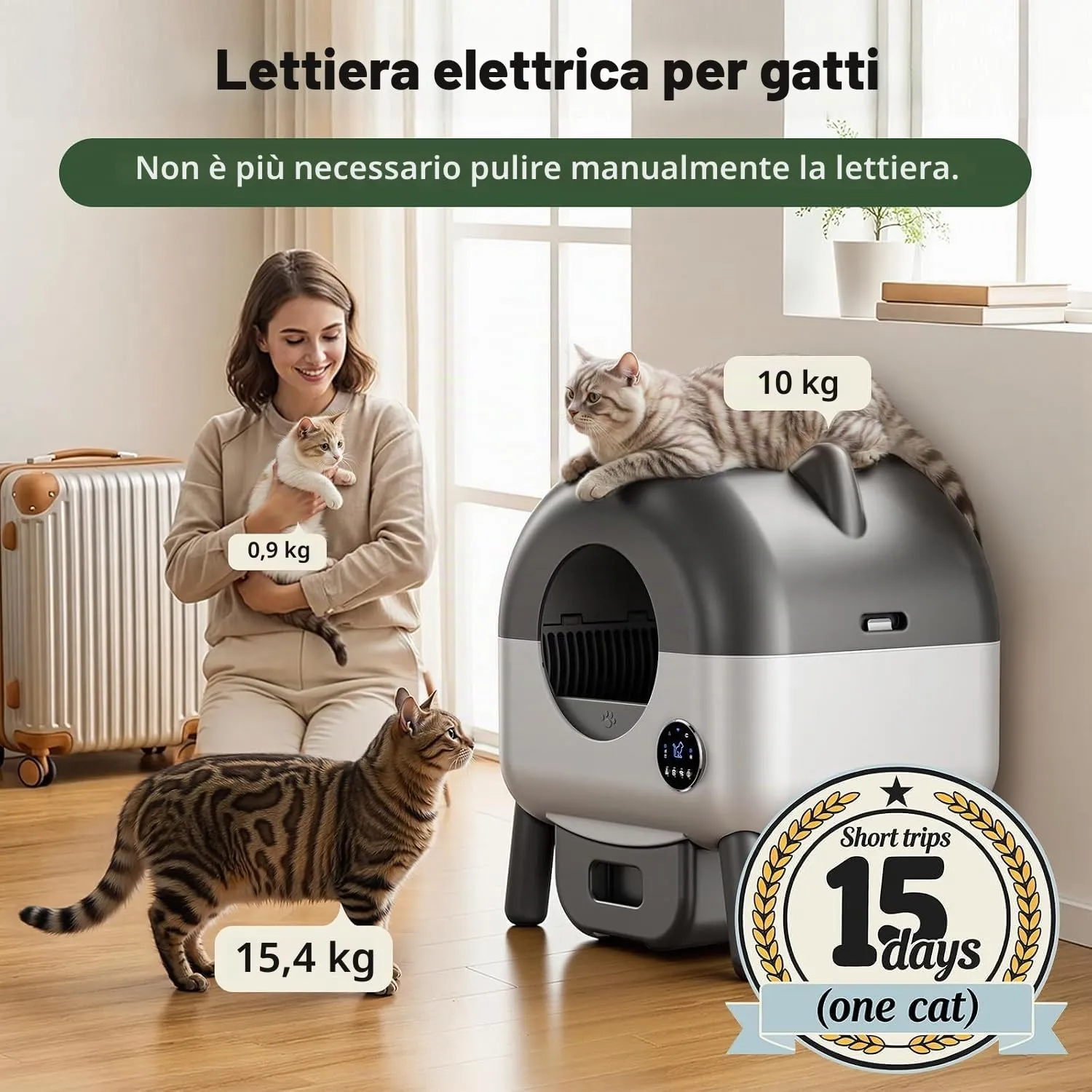 Lettiera Gatto Autopulente XXL, 89L Lettiera Autopulente per Gatti, Controllo App, Sensori di Sicurezza, 6 Luci, Eliminazione Odori, Silenziosa, Facile da Pulire, Lettier Automatica per Più Gatti - immagine 2