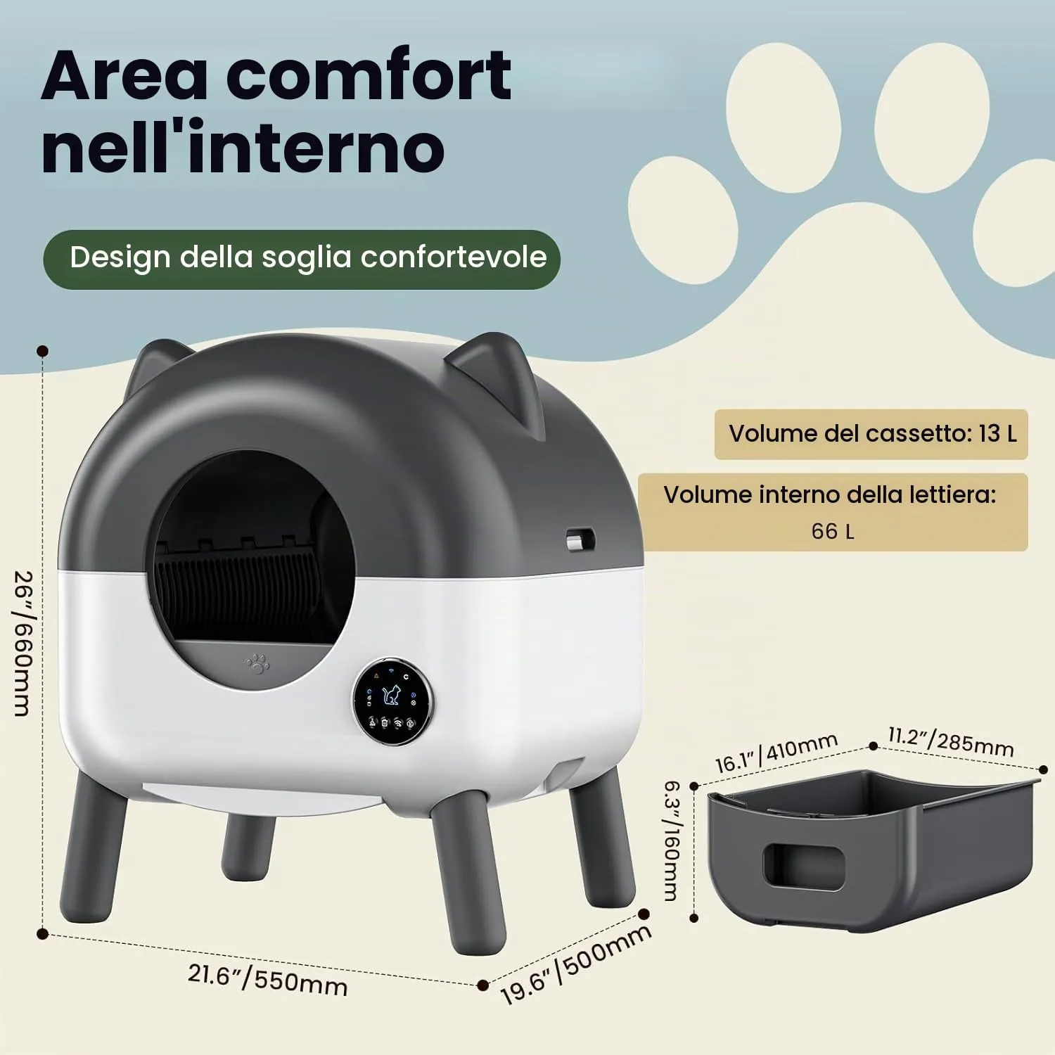 Lettiera Gatto Autopulente XXL, 89L Lettiera Autopulente per Gatti, Controllo App, Sensori di Sicurezza, 6 Luci, Eliminazione Odori, Silenziosa, Facile da Pulire, Lettier Automatica per Più Gatti - immagine 7