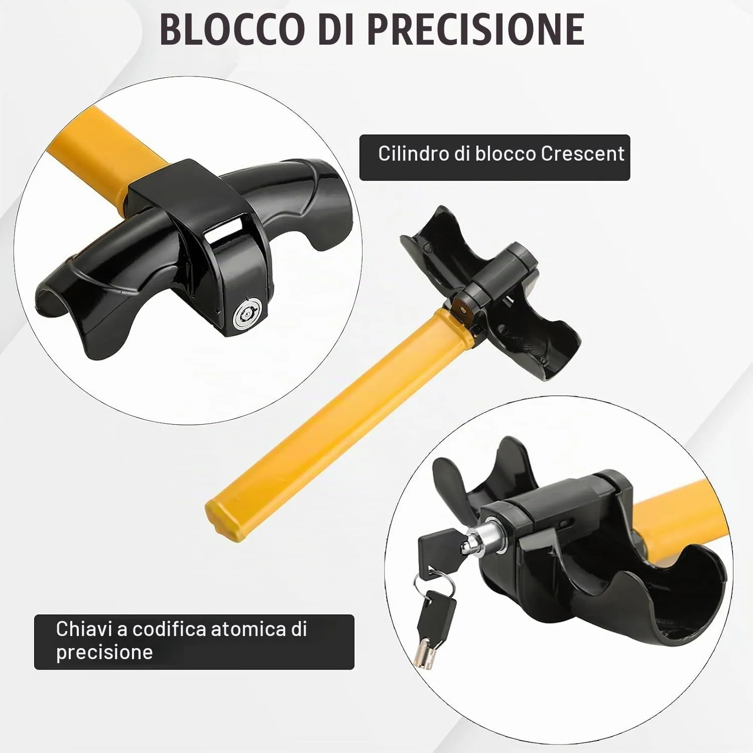 Frogetu Antifurto Auto Bloccasterzo Universale Bullock Blindosterzo Antifurto Meccanico per Auto Blocca Volante con 2 Chiavi Dispositivo di Bloccaggio per Automobile Furgoni SUV e Camion - immagine 4