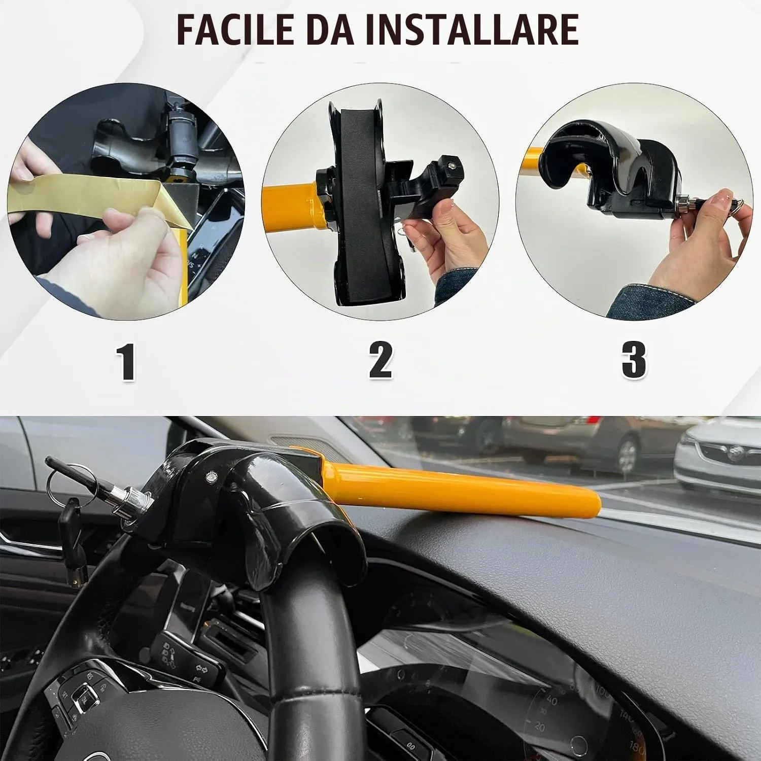 Frogetu Antifurto Auto Bloccasterzo Universale Bullock Blindosterzo Antifurto Meccanico per Auto Blocca Volante con 2 Chiavi Dispositivo di Bloccaggio per Automobile Furgoni SUV e Camion - immagine 5