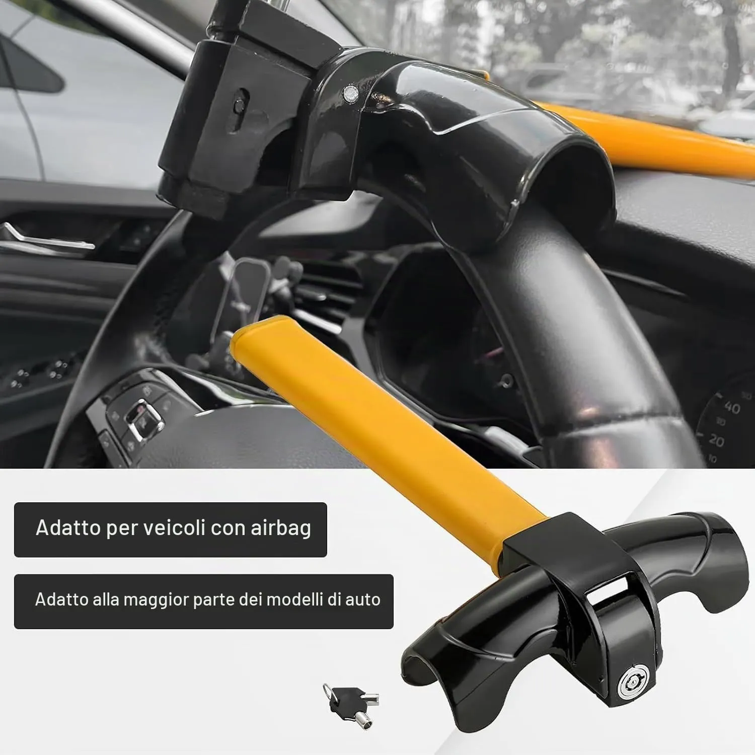 Frogetu Antifurto Auto Bloccasterzo Universale Bullock Blindosterzo Antifurto Meccanico per Auto Blocca Volante con 2 Chiavi Dispositivo di Bloccaggio per Automobile Furgoni SUV e Camion - immagine 6