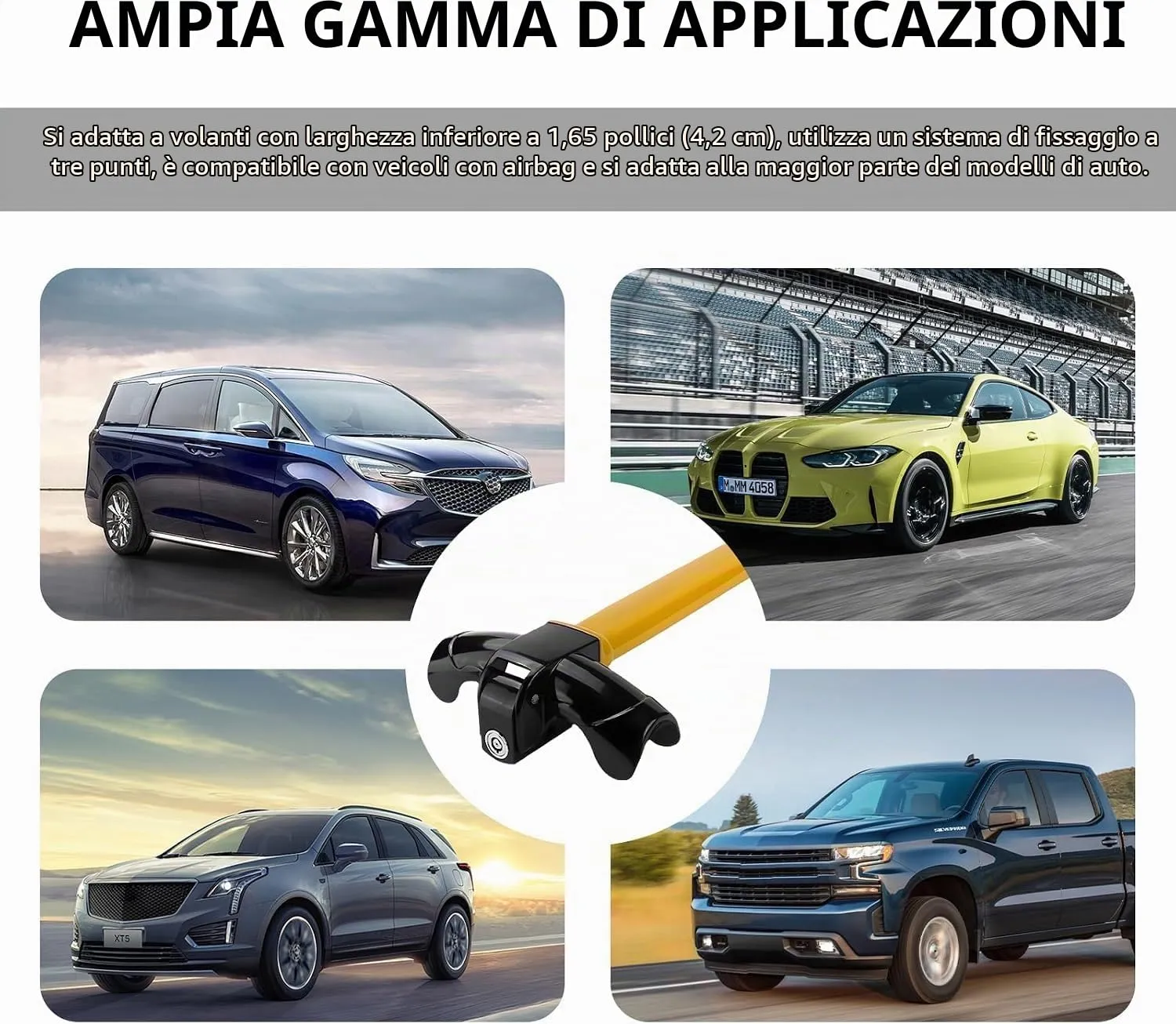 Frogetu Antifurto Auto Bloccasterzo Universale Bullock Blindosterzo Antifurto Meccanico per Auto Blocca Volante con 2 Chiavi Dispositivo di Bloccaggio per Automobile Furgoni SUV e Camion - immagine 7