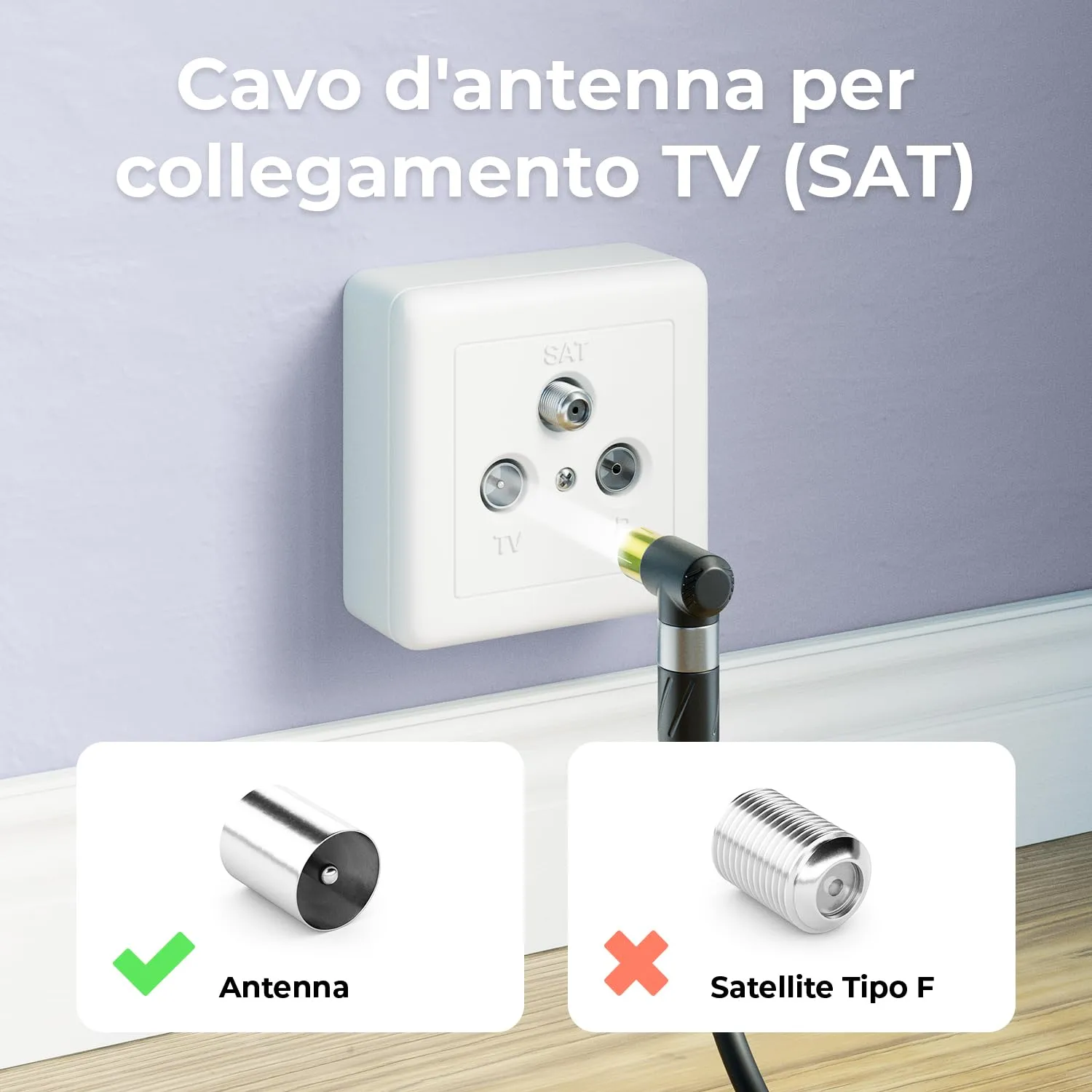 deleyCON 7,5m 4K Cavo Antenna TV Angolato - Coassiale IEC HDTV - Nero - immagine 4