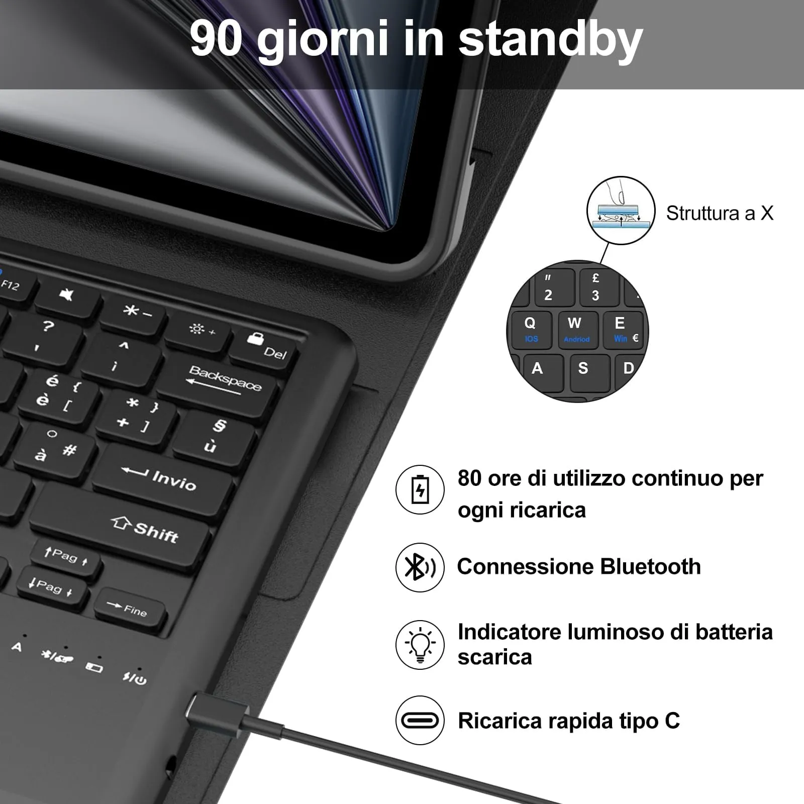 Tastiera per iPad Air 13 M4 2026/M3 2025/M2 2024/iPad Pro 12.9 3-6 Gen - immagine 4
