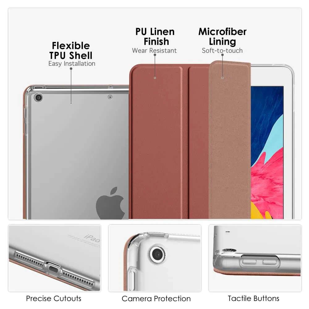 MoKo Cover per iPad 9a/8a/7a Gen 10,2" 2021/2020/2019, Venato Marrone - immagine 4