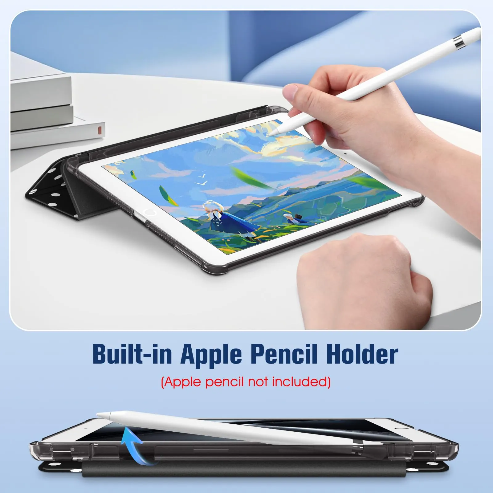 FINTIE Cover per iPad 9a/8a/7a Generazione 10,2 Pollici (2021/2020/2019) (Z-Pois Bianco) - immagine 5