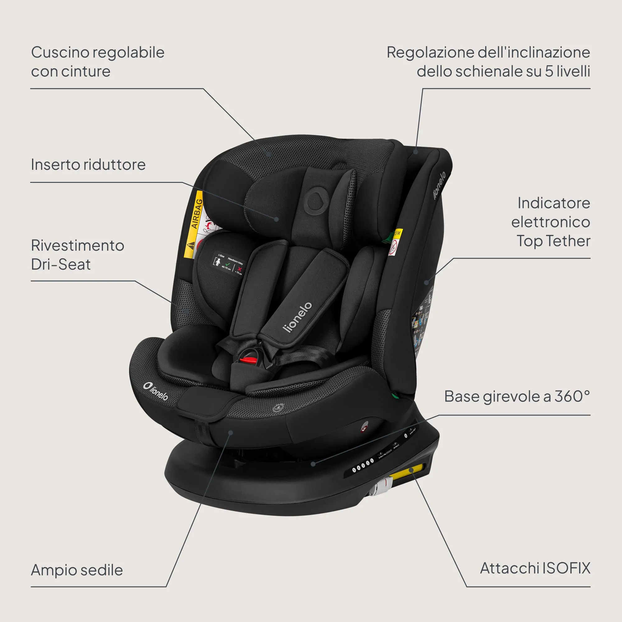 LIONELO Bastiaan i-Size Seggiolino Auto Evolutivo 4 in 1 40-150 cm ISOFIX - immagine 10