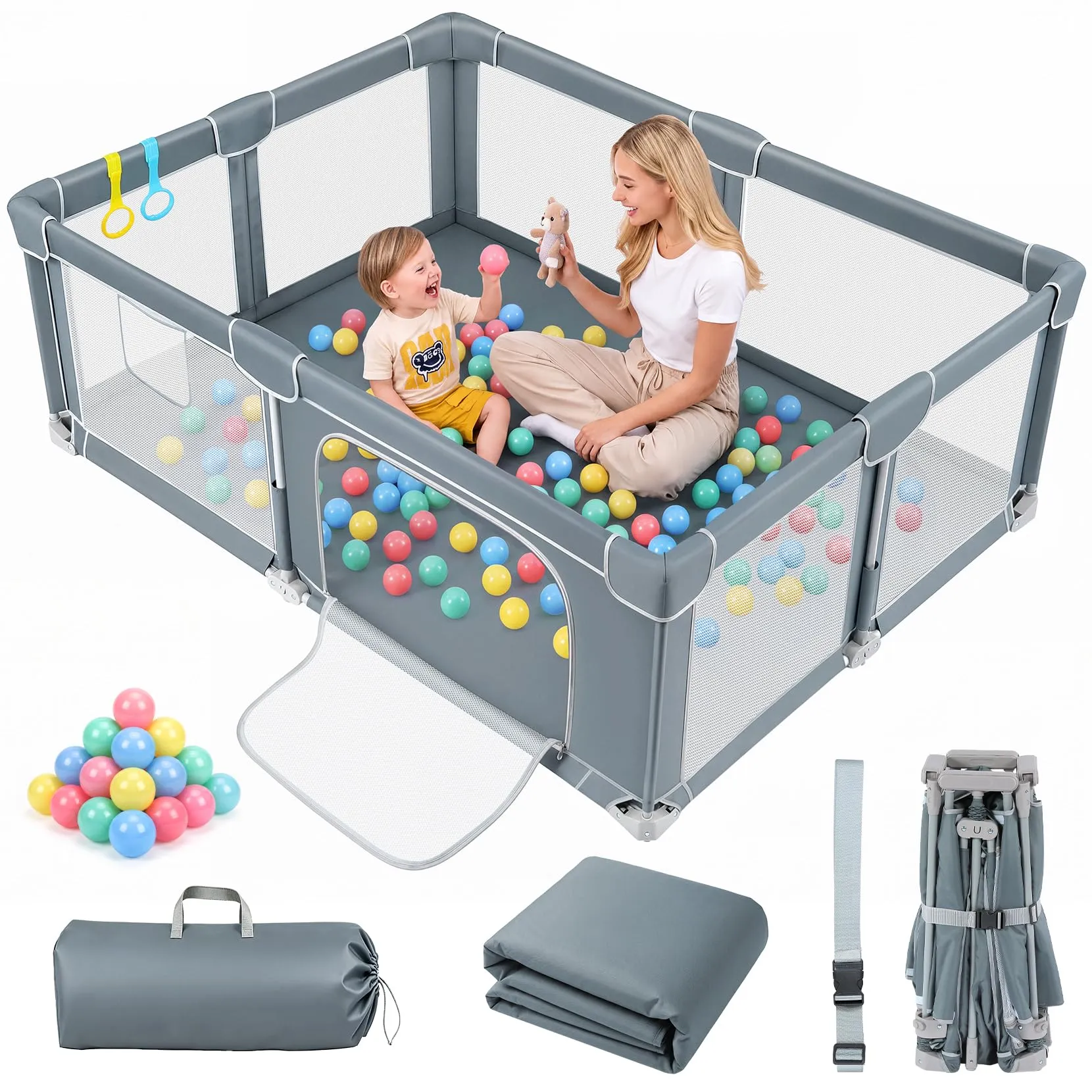 Dripex Recinto Giochi Bambini Pieghevole 150x180cm Grigio Scuro. - immagine 1