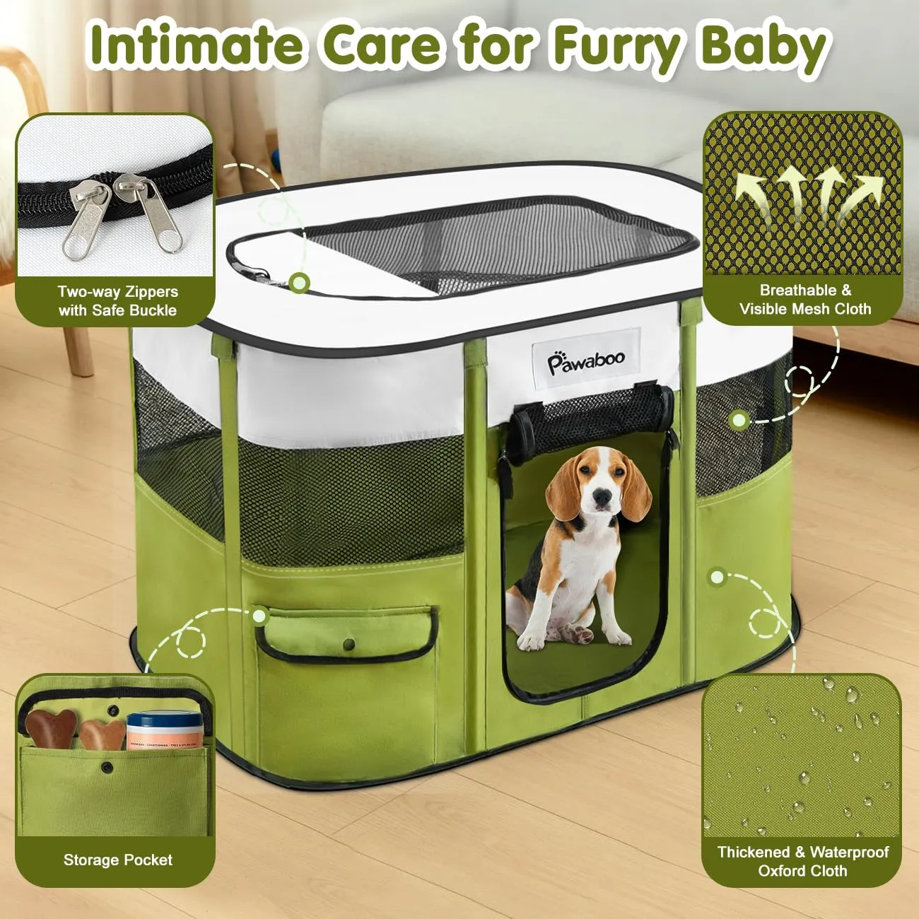 Pawaboo Recinto Portatile per Cani in Tessuto Oxford 600D, Avocado Verde, L - immagine 3