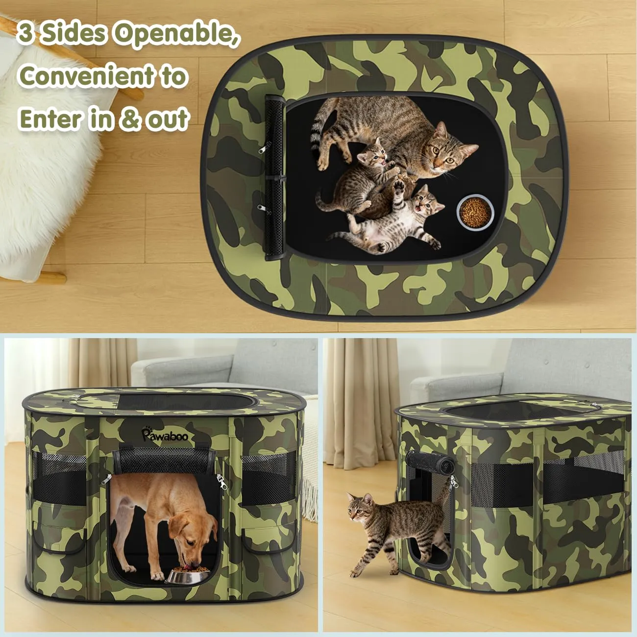 Pawaboo Recinto Portatile per Cani in Tessuto Oxford 600D, M, Mimetico Nero - immagine 6
