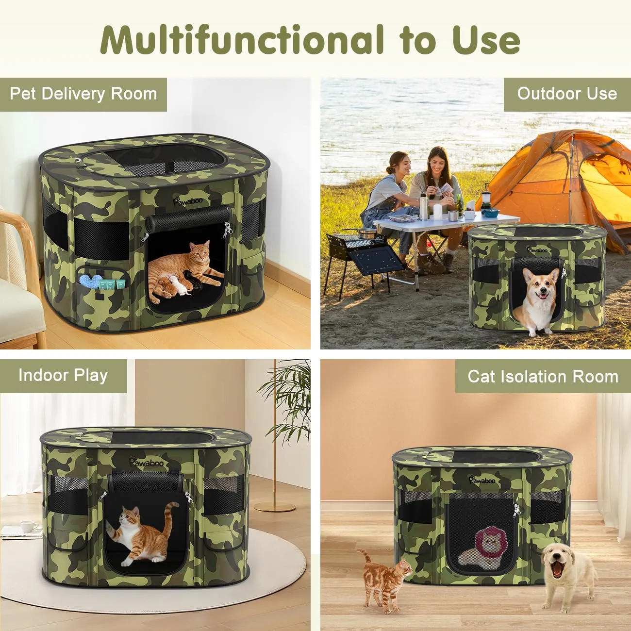 Pawaboo Recinto Portatile per Cani in Tessuto Oxford 600D, M, Mimetico Nero - immagine 8