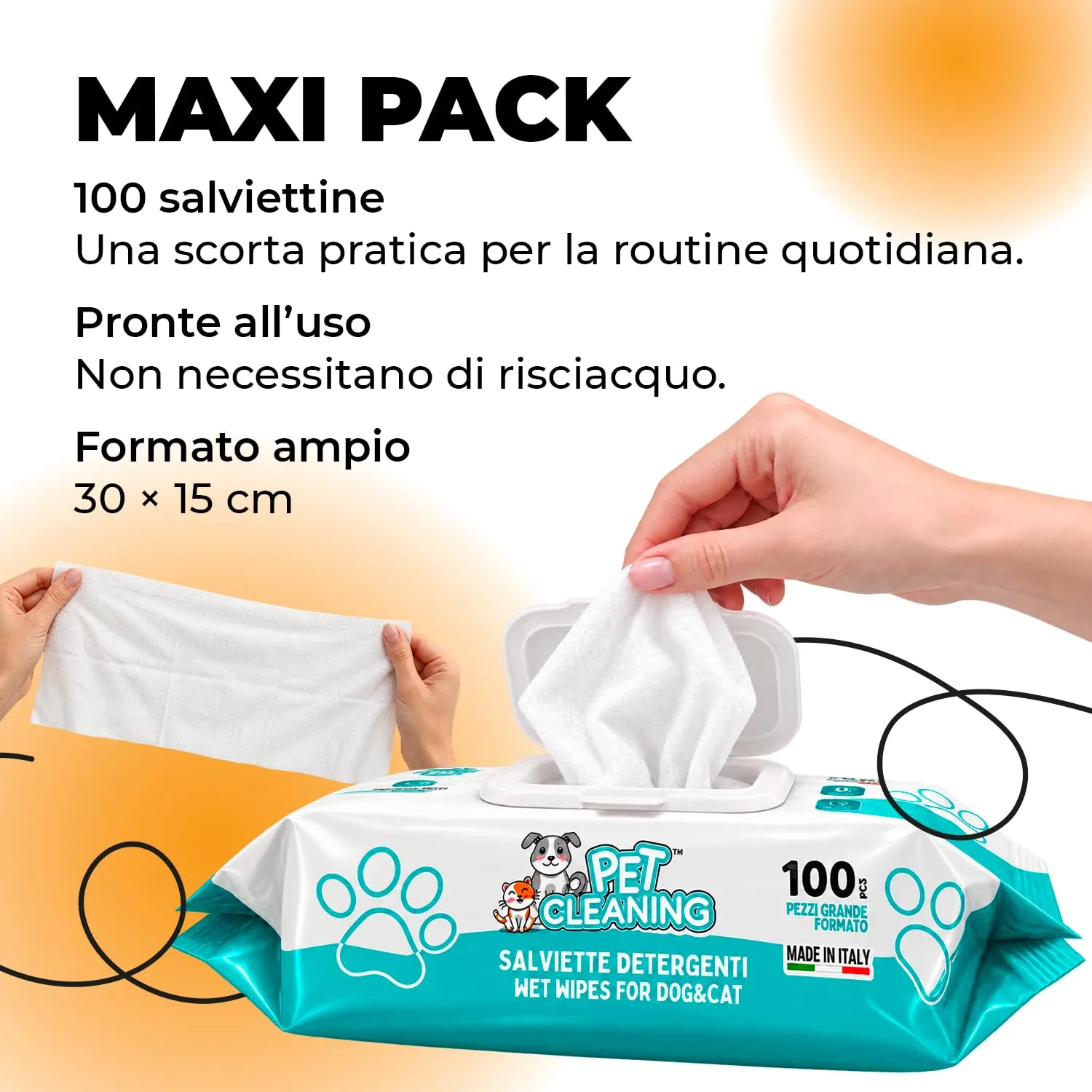 ERRECHOME Wipy Salviettine Detergenti Cani e Gatti Talco,100 pz, 30 x 15 cm - immagine 4